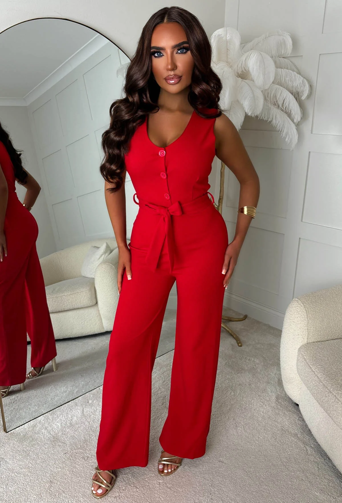 Jerry-Marie Red Waistcoat Jumpsuit - Image 4