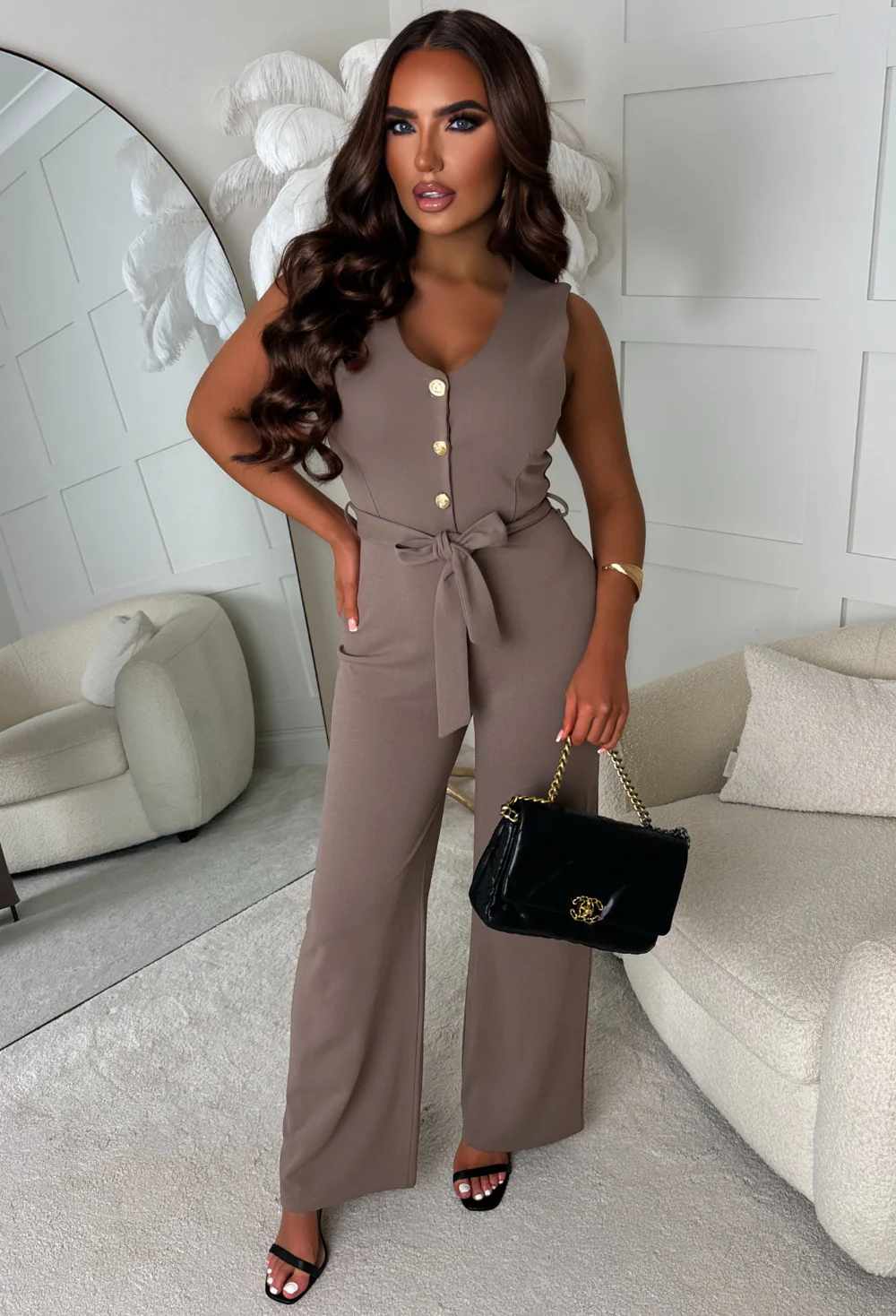 Jerry-Marie Taupe Waistcoat Jumpsuit