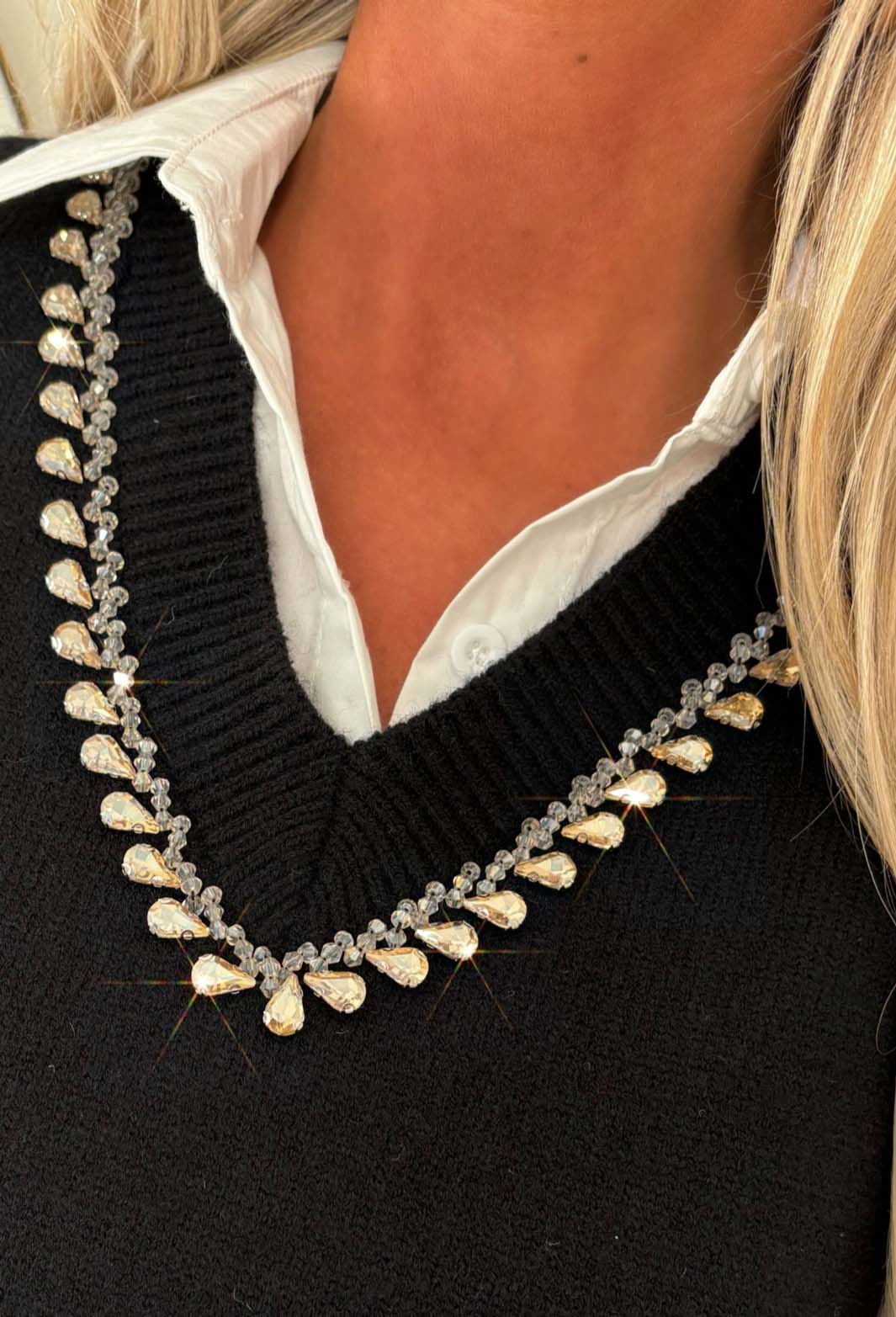 Just Desire Black 2 In 1 Diamante Neck Embellished Jumper With Shirt - Image 3