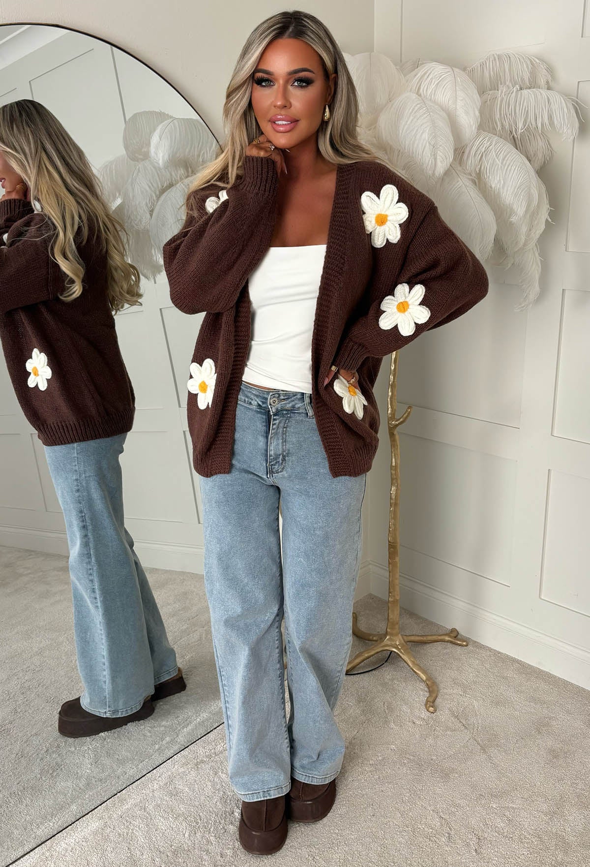 Keep Me Sweet Brown Flower Cardigan - Image 2