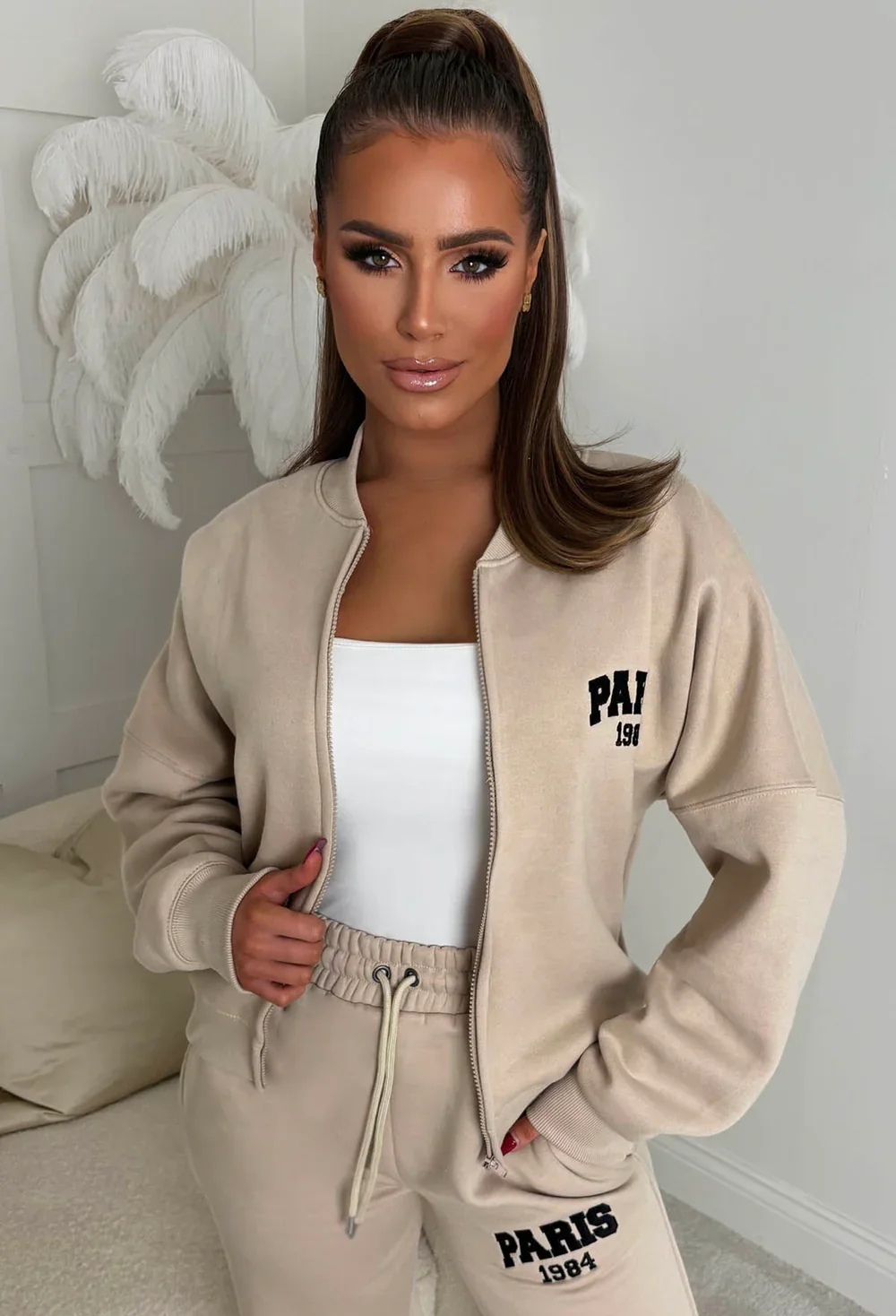 Keep My Love Cream Black Paris Embroidered Loungewear - Image 3