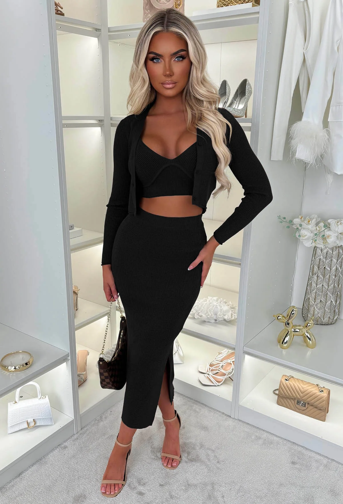 Kendra Black 3 Piece Knitted Set