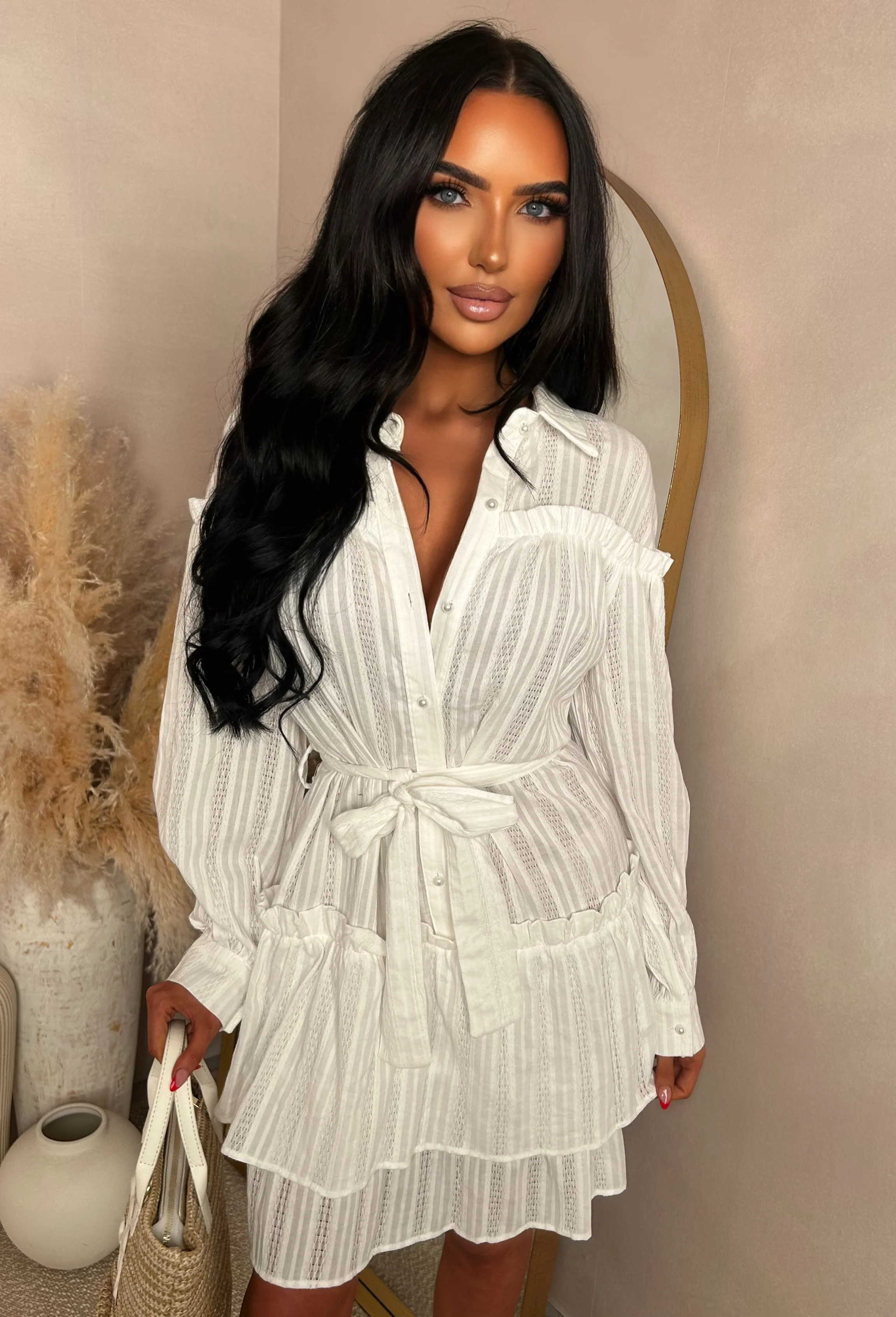 Kiss Me Sweetheart White Ruffle Mini Dress With Tied Bow - Image 2