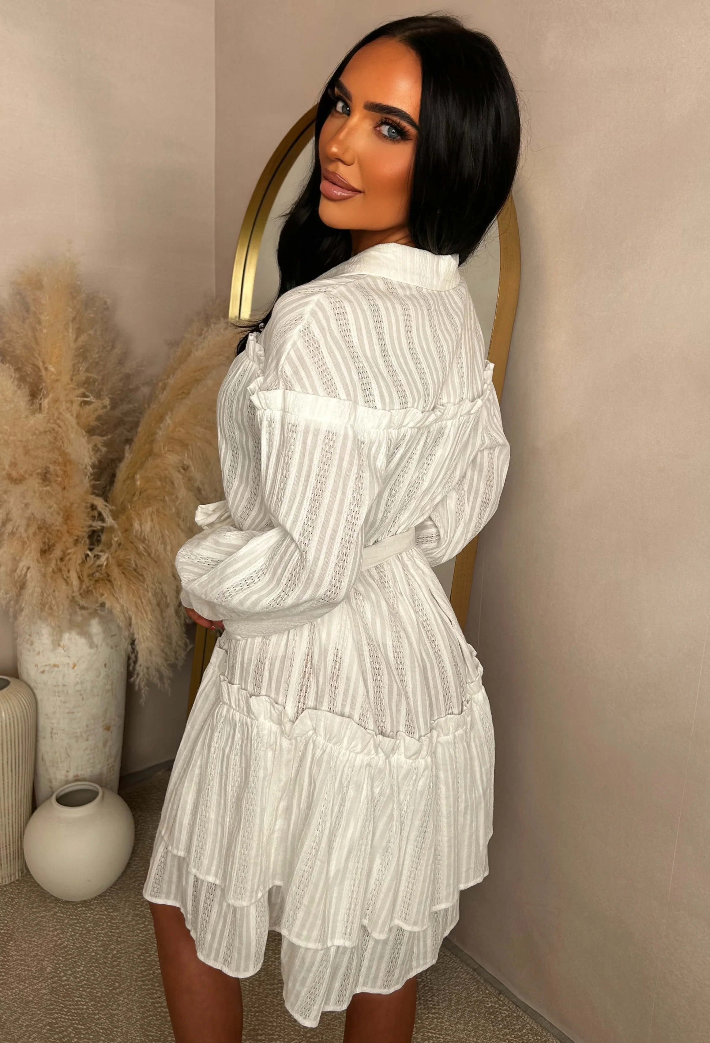 Kiss Me Sweetheart White Ruffle Mini Dress With Tied Bow - Image 3