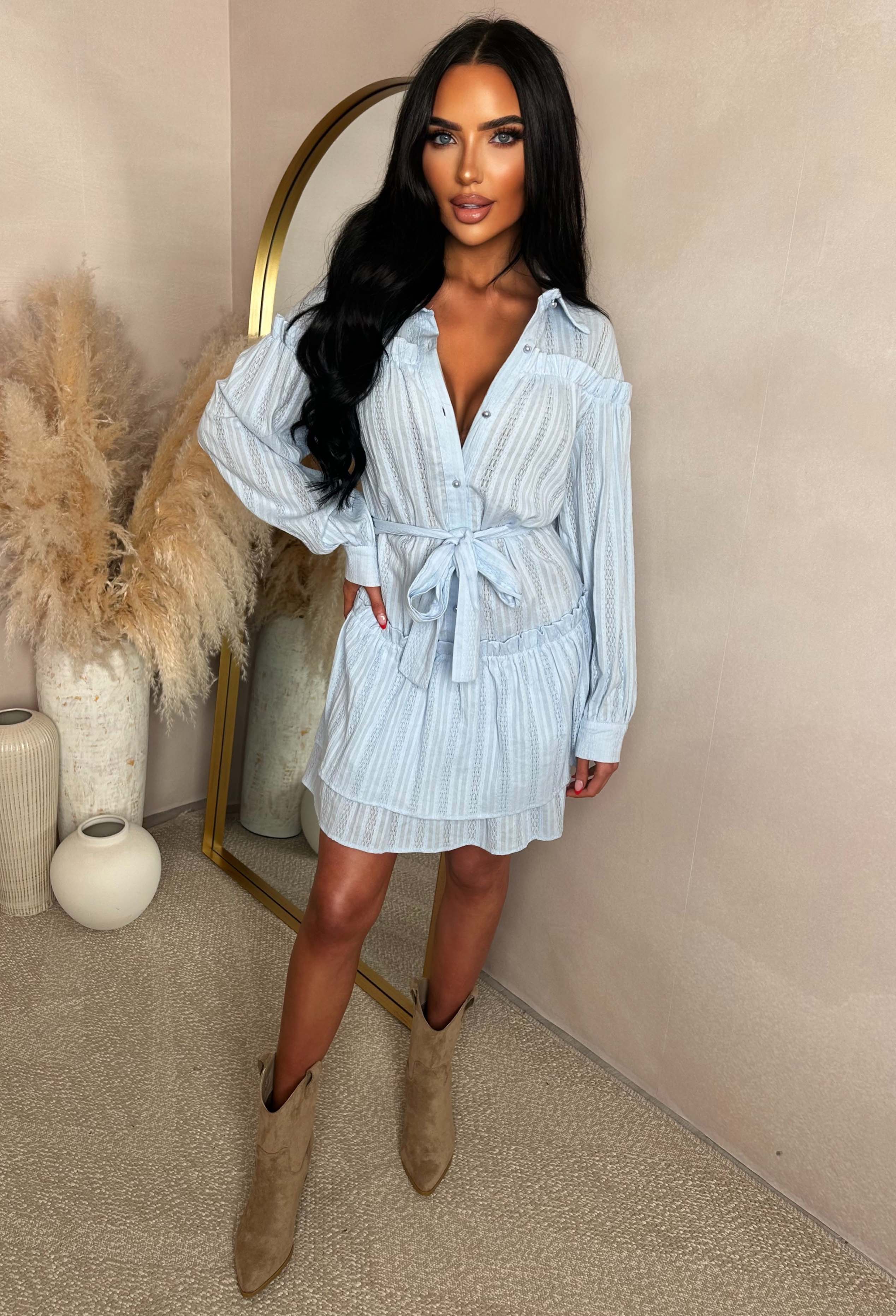 Kiss Me Sweetheart Blue Ruffle Mini Dress With Tied Bow - Image 3