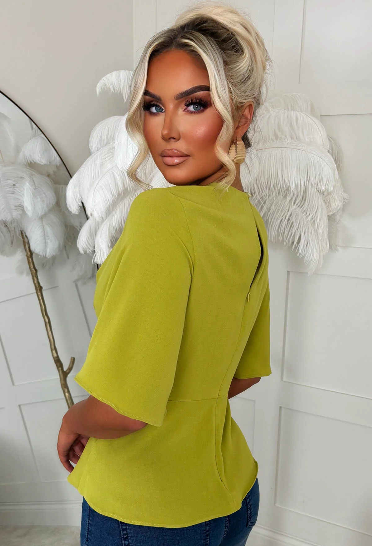 Knot Yours Green Knot Front Short Sleeve Top - Image 2