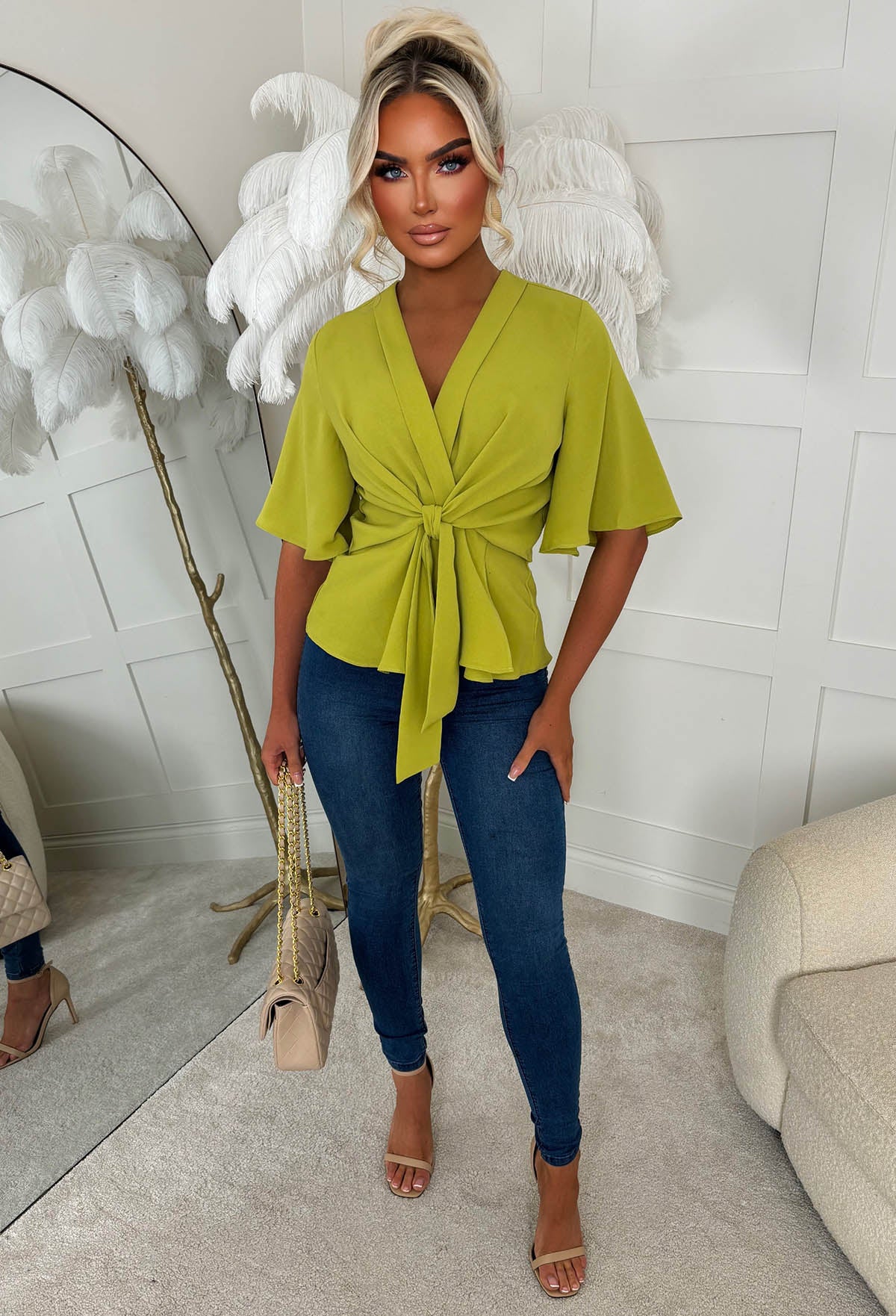 Knot Yours Green Knot Front Short Sleeve Top - Image 3