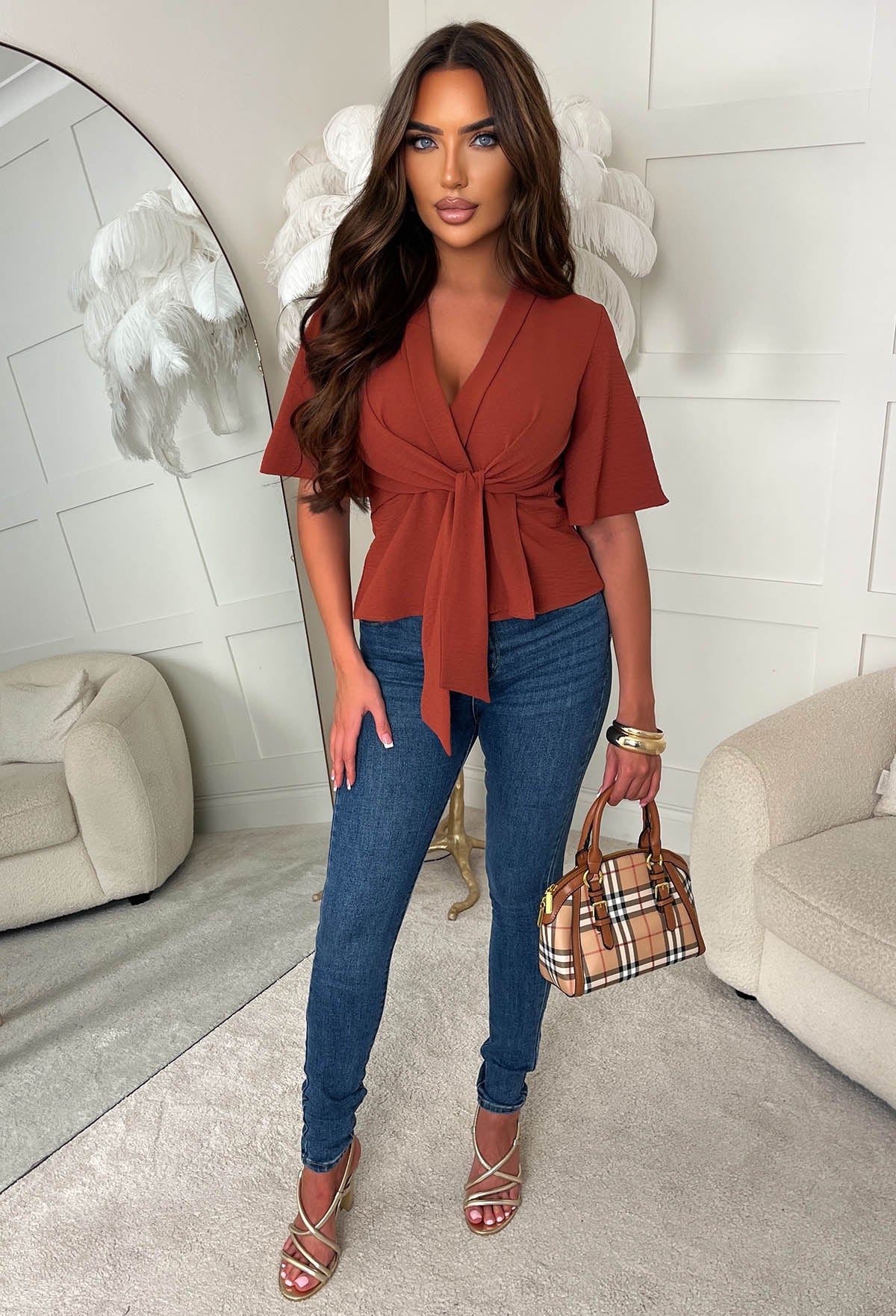 Knot Yours Terracotta Knot Front Short Sleeve Top - Image 3