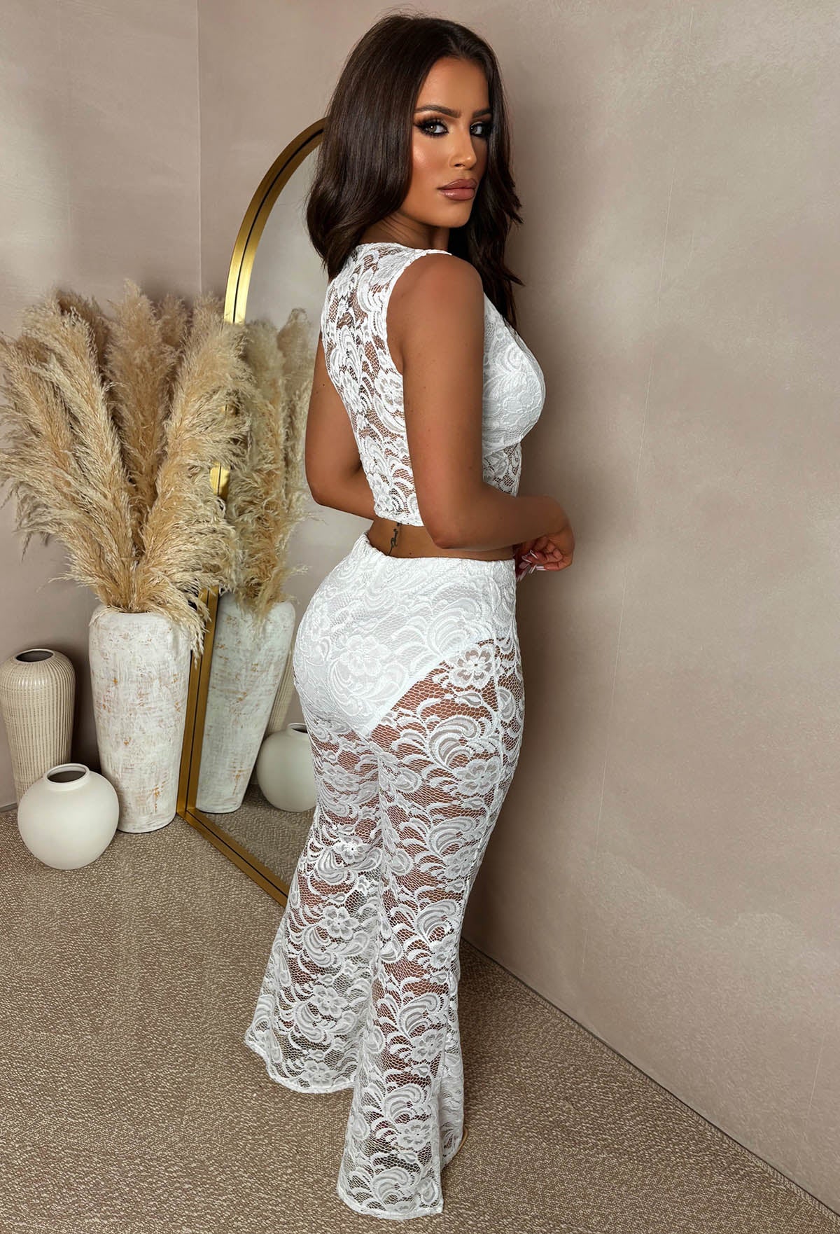 Lace Addiction White Lace Stretch Trouser Co-Ord Set - Image 2