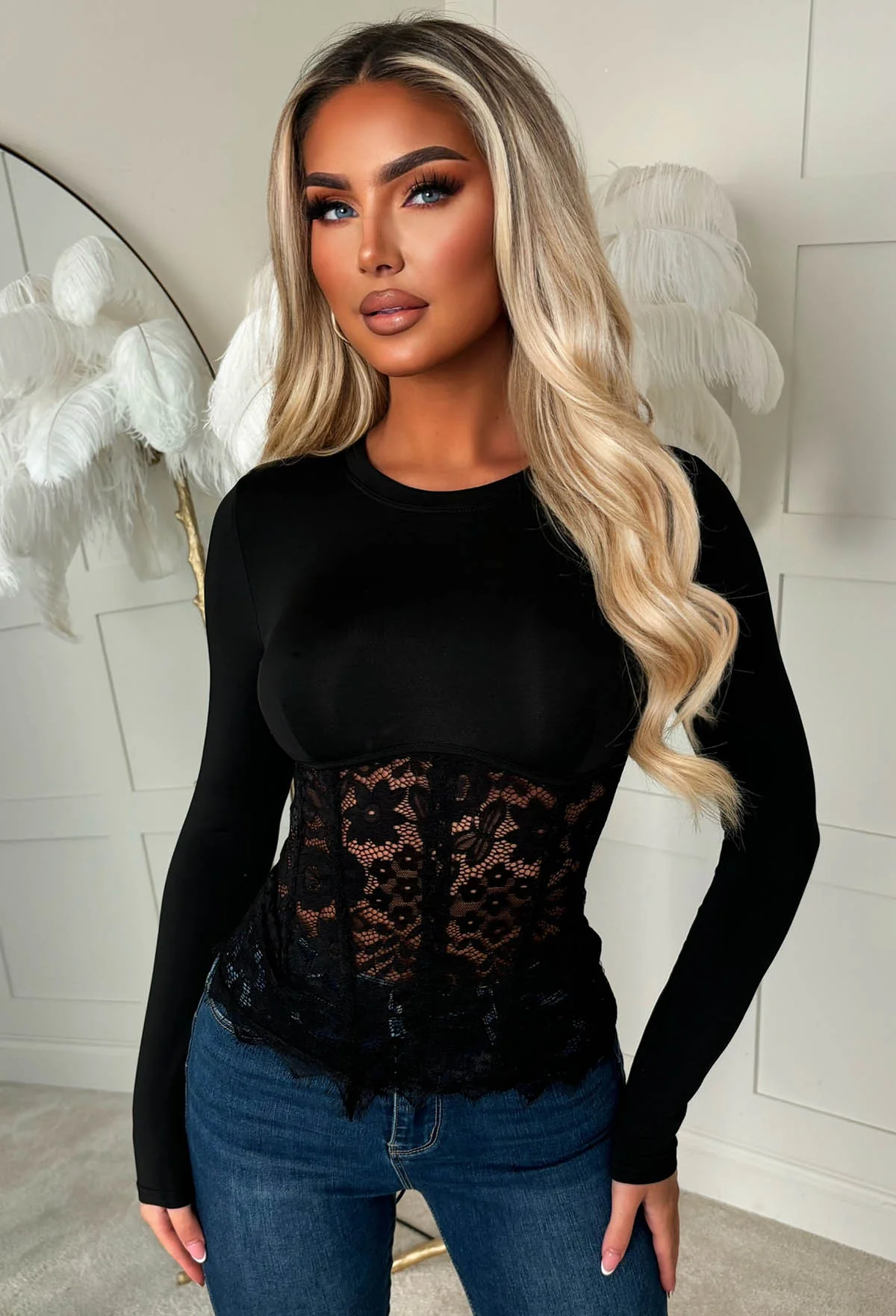Lace Daydream Black Long Sleeve Corset Top - Image 3