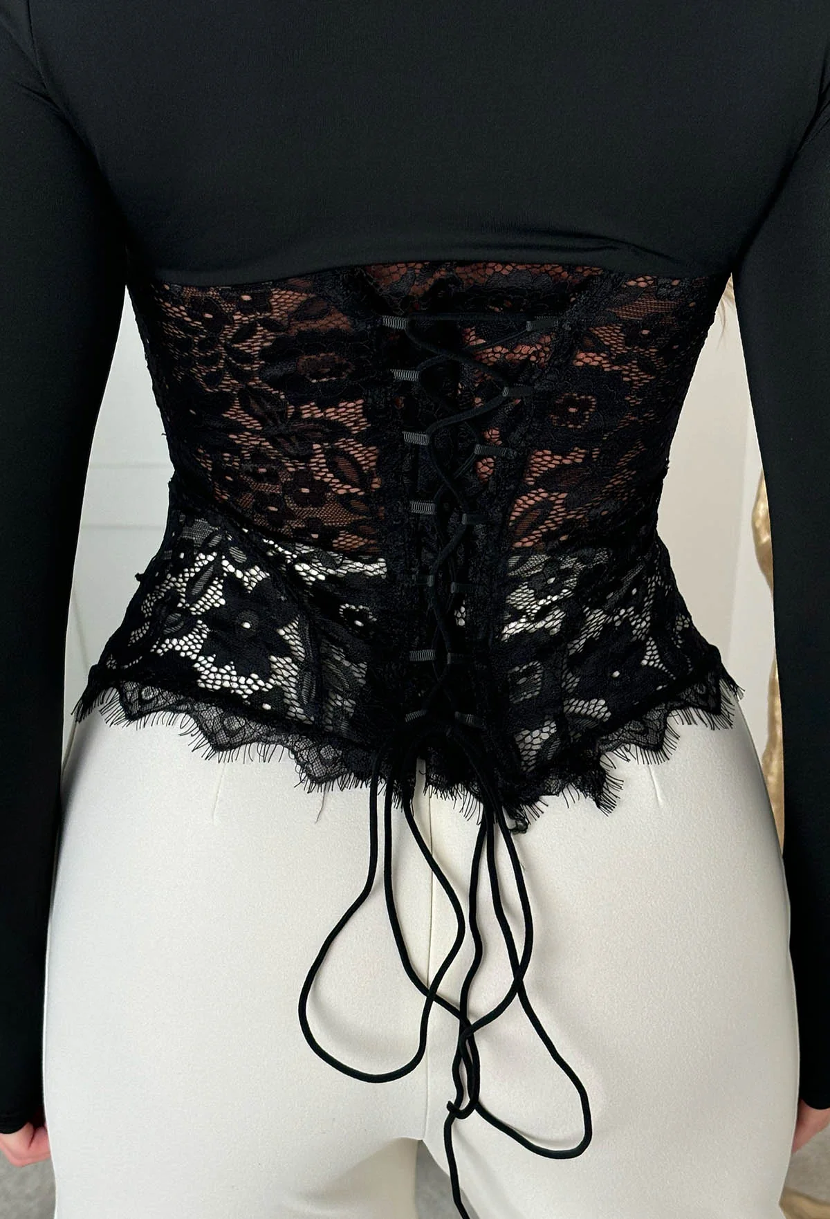 Lace Daydream Black Long Sleeve Corset Top - Image 4