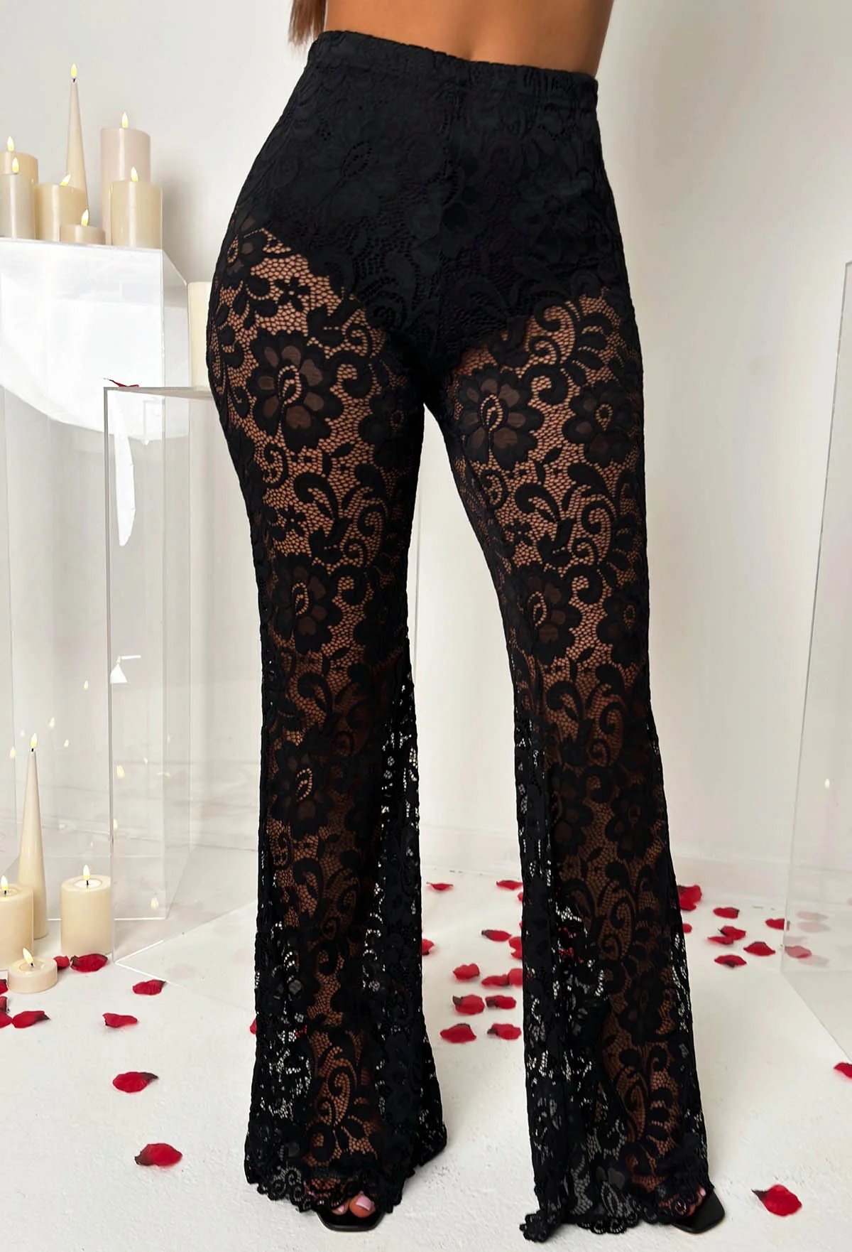 Lace Destiny Black Stretch Lace Scalloped Hem Trousers - Image 5