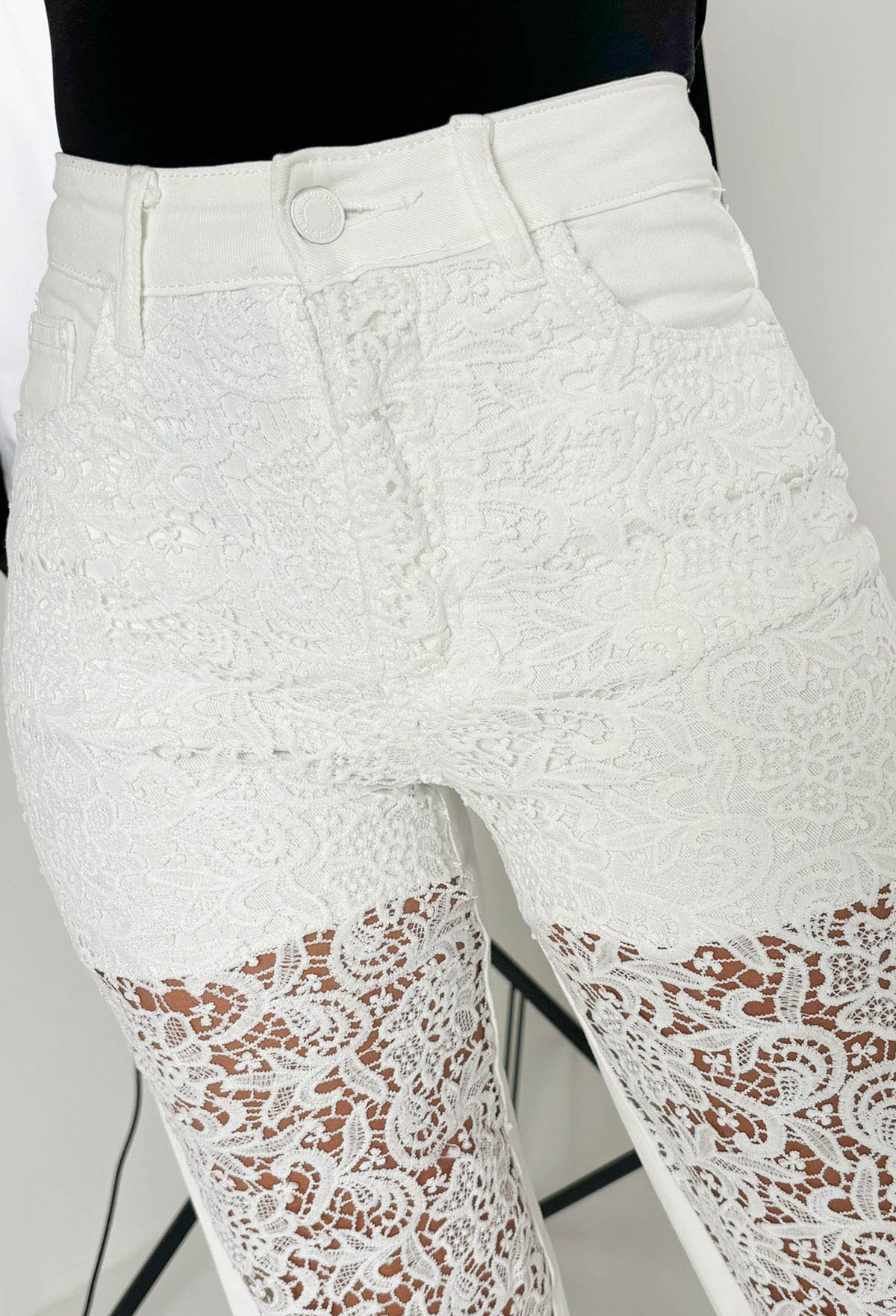 Lace Me Up White Lace Front Stretch Jeans - Image 5