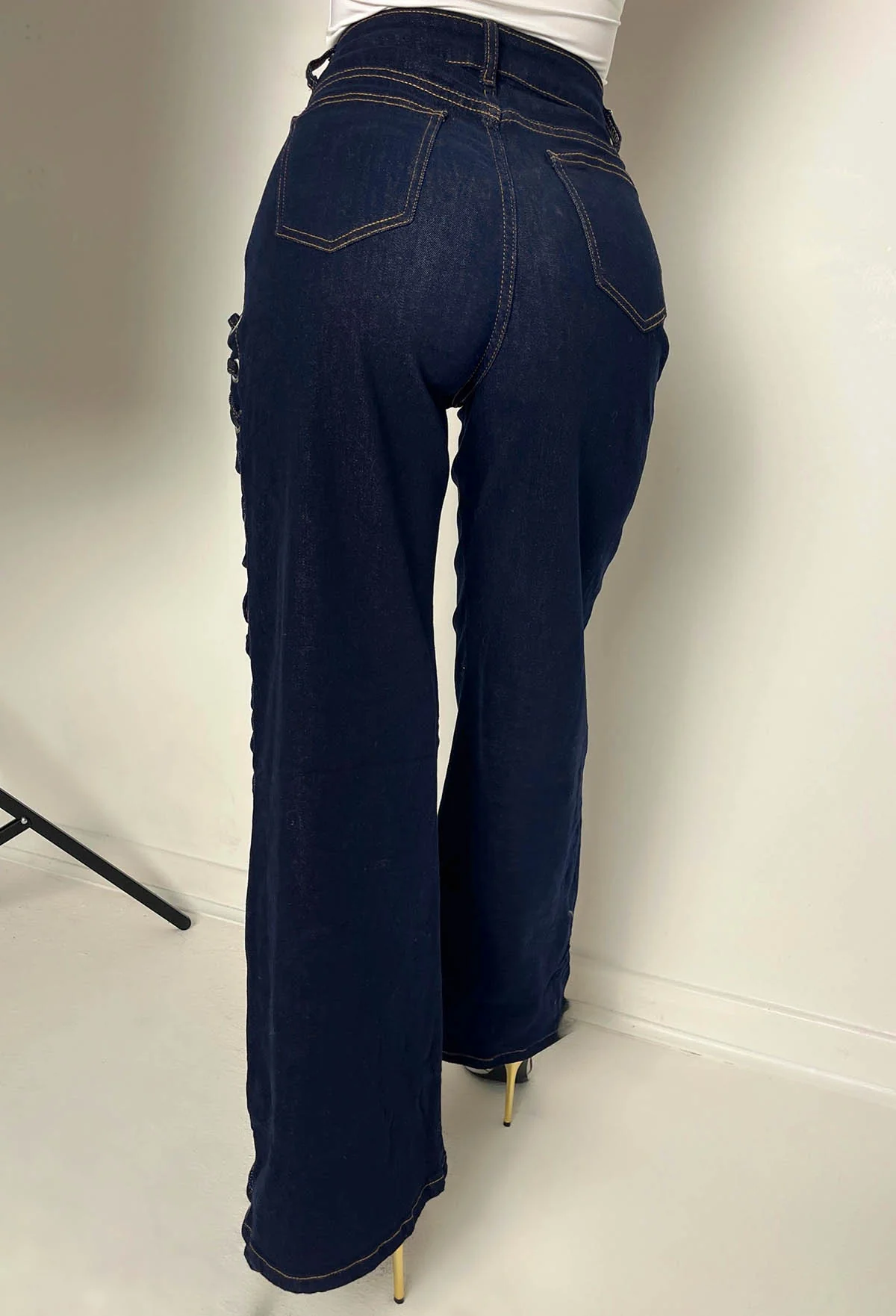 Laced Lust Mid Blue Wide Leg Stretch Eyelet Jeans - Image 5