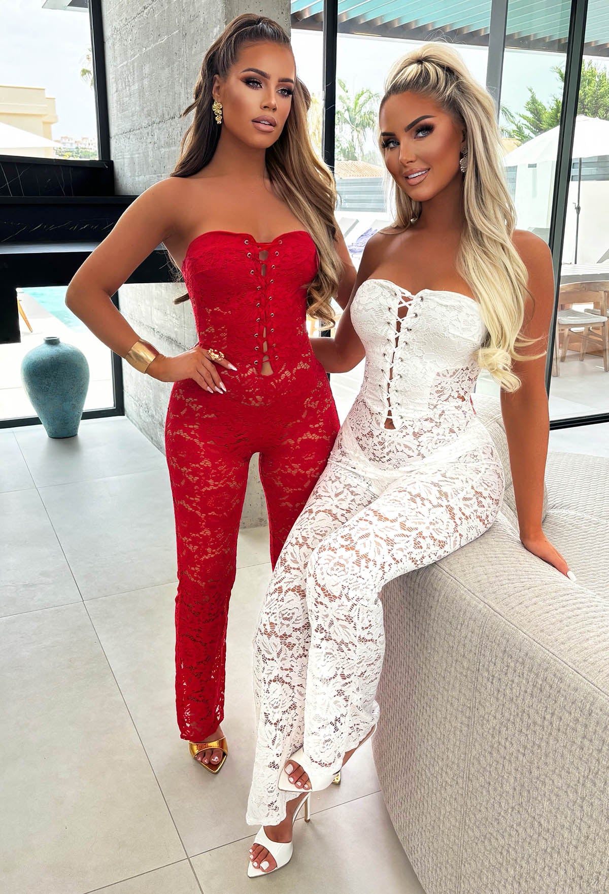 Laced Luxe Red Laced Up Lace Jumpsuit - Image 6
