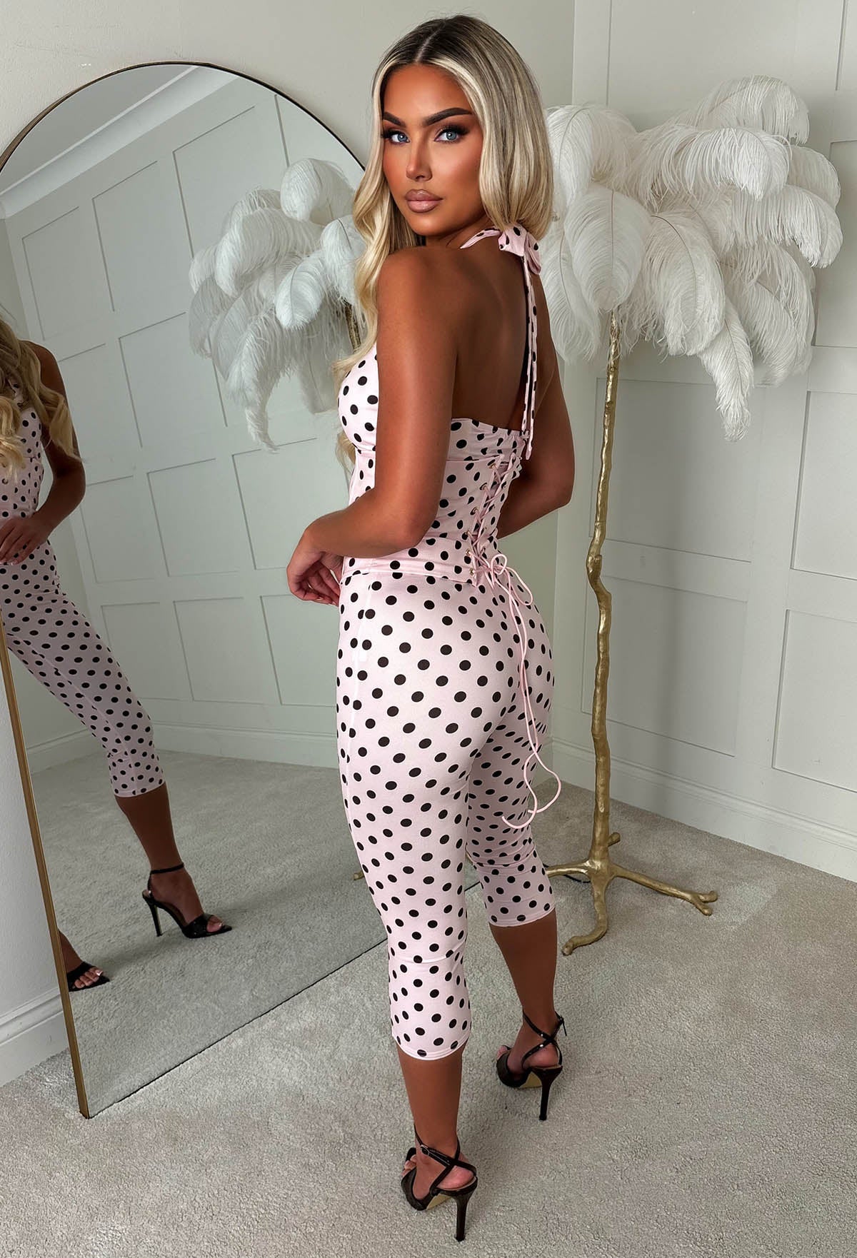 Lady Lady Pink Polka Dot Top, Corset & Capri Pant Co-Ord Set - Image 3