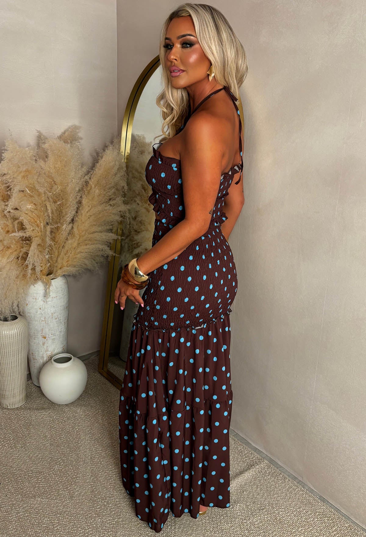 Ladybug Chocolate Brown Polka Dot Maxi Dress - Image 2