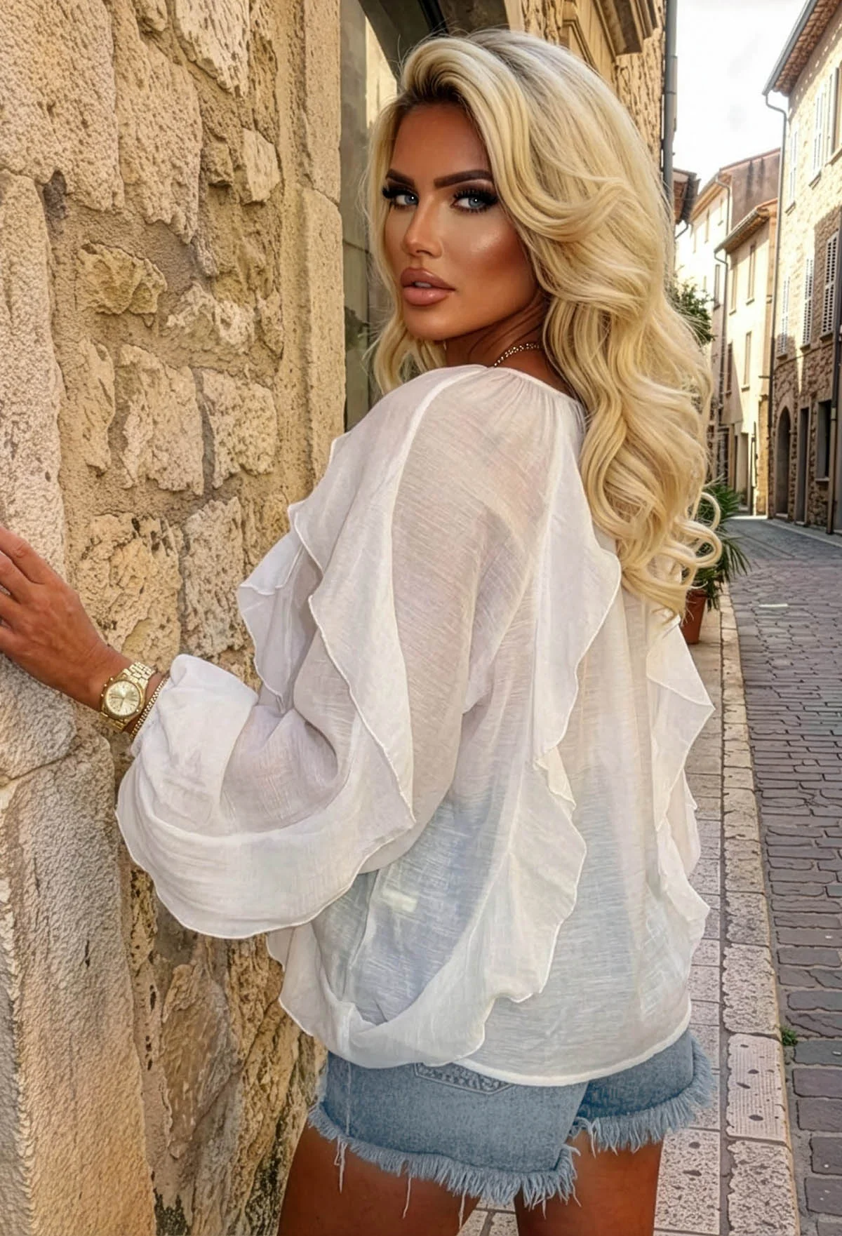 Lay Your Love White Ruffle Blouse - Image 2