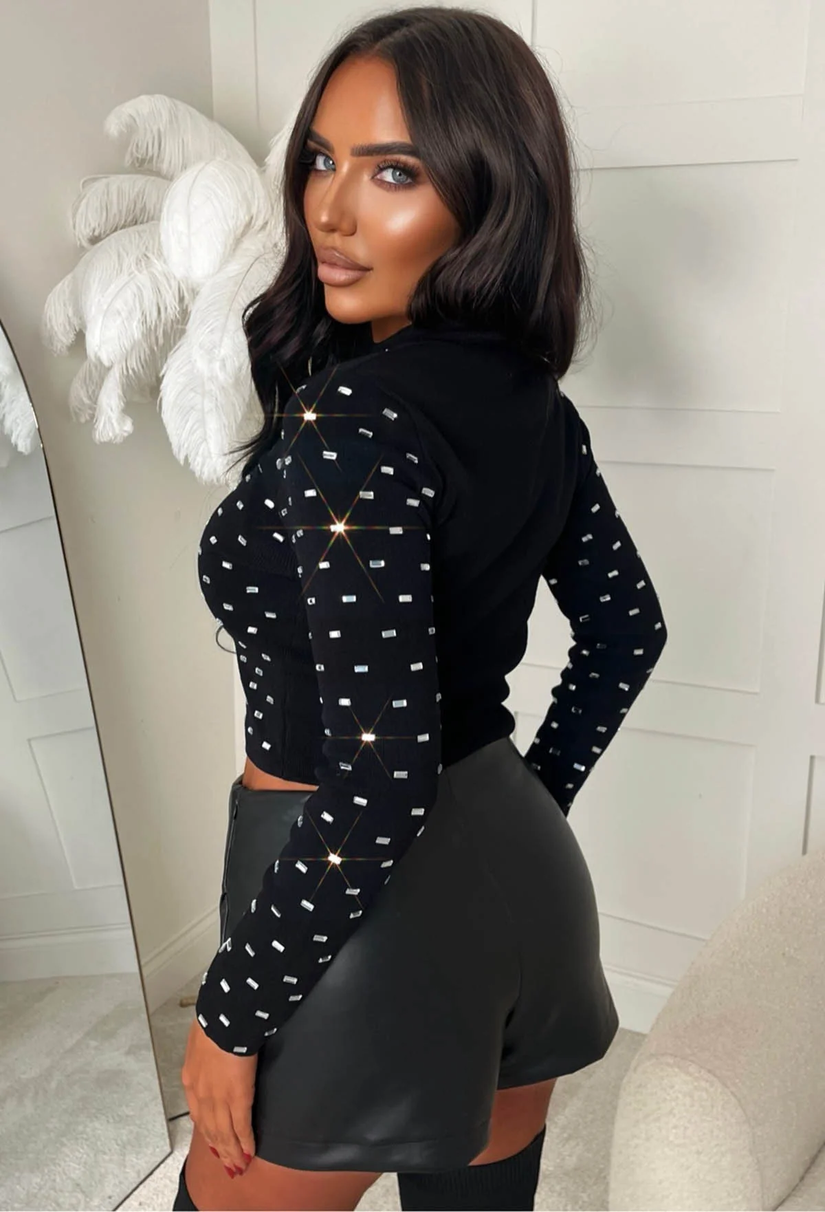 Leading Lady Black Hot Fix Knitted Long Sleeve Top - Image 2