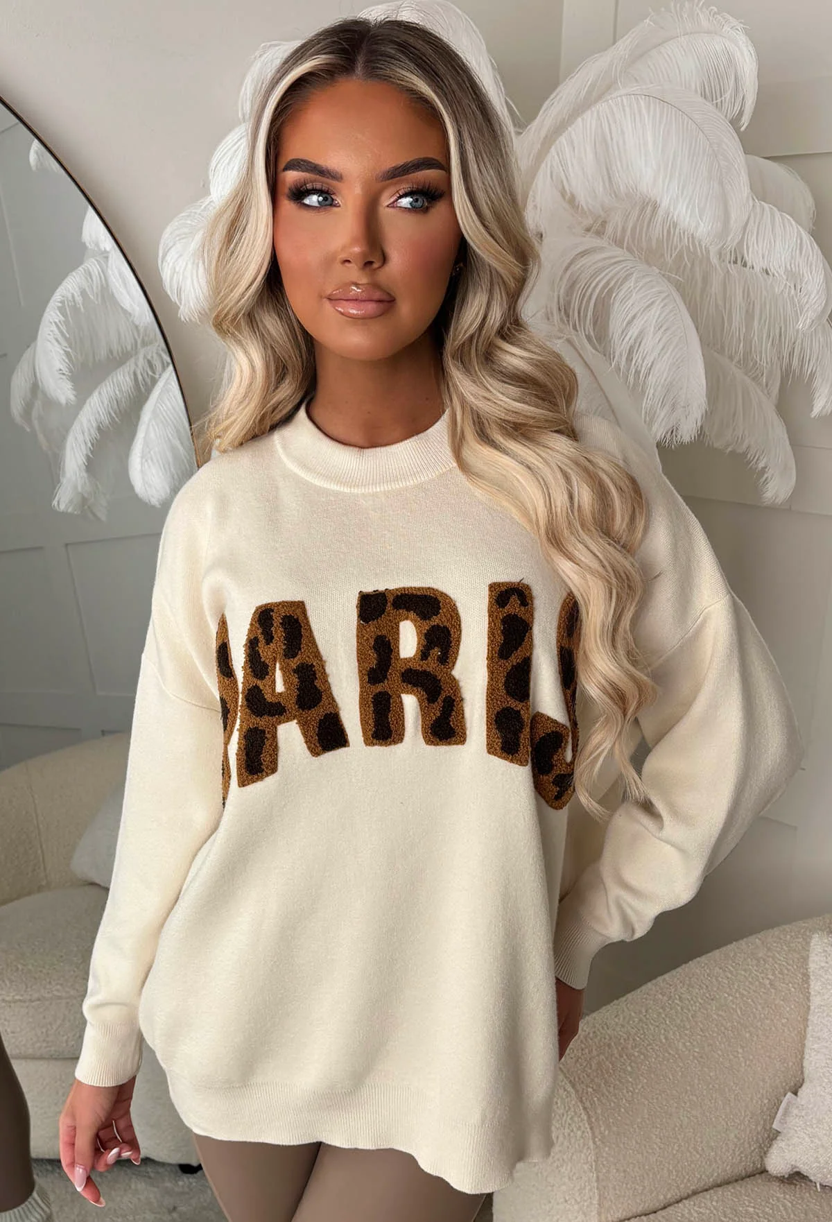Leona Cream Ultra Soft Leopard Paris Jumper - Image 3