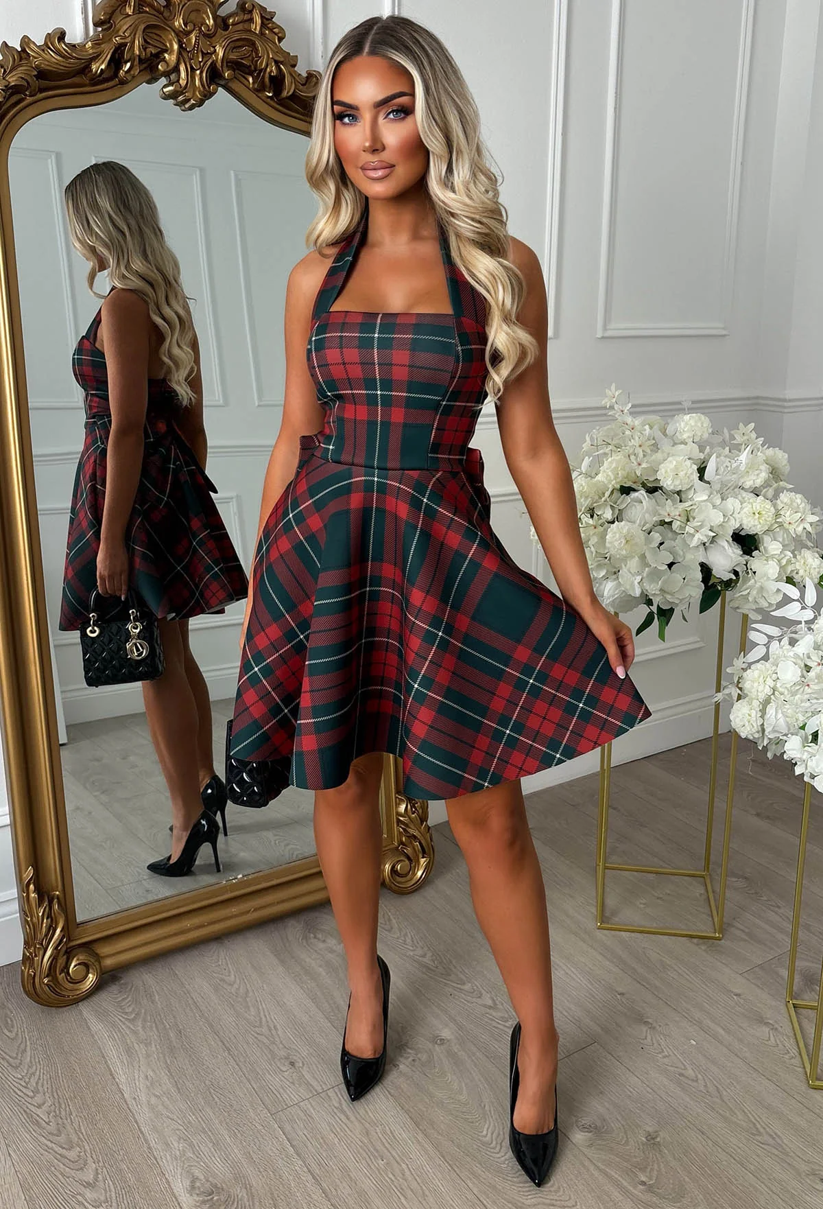Let It Bow Multi Tartan Bow Back Mini Dress - Image 3