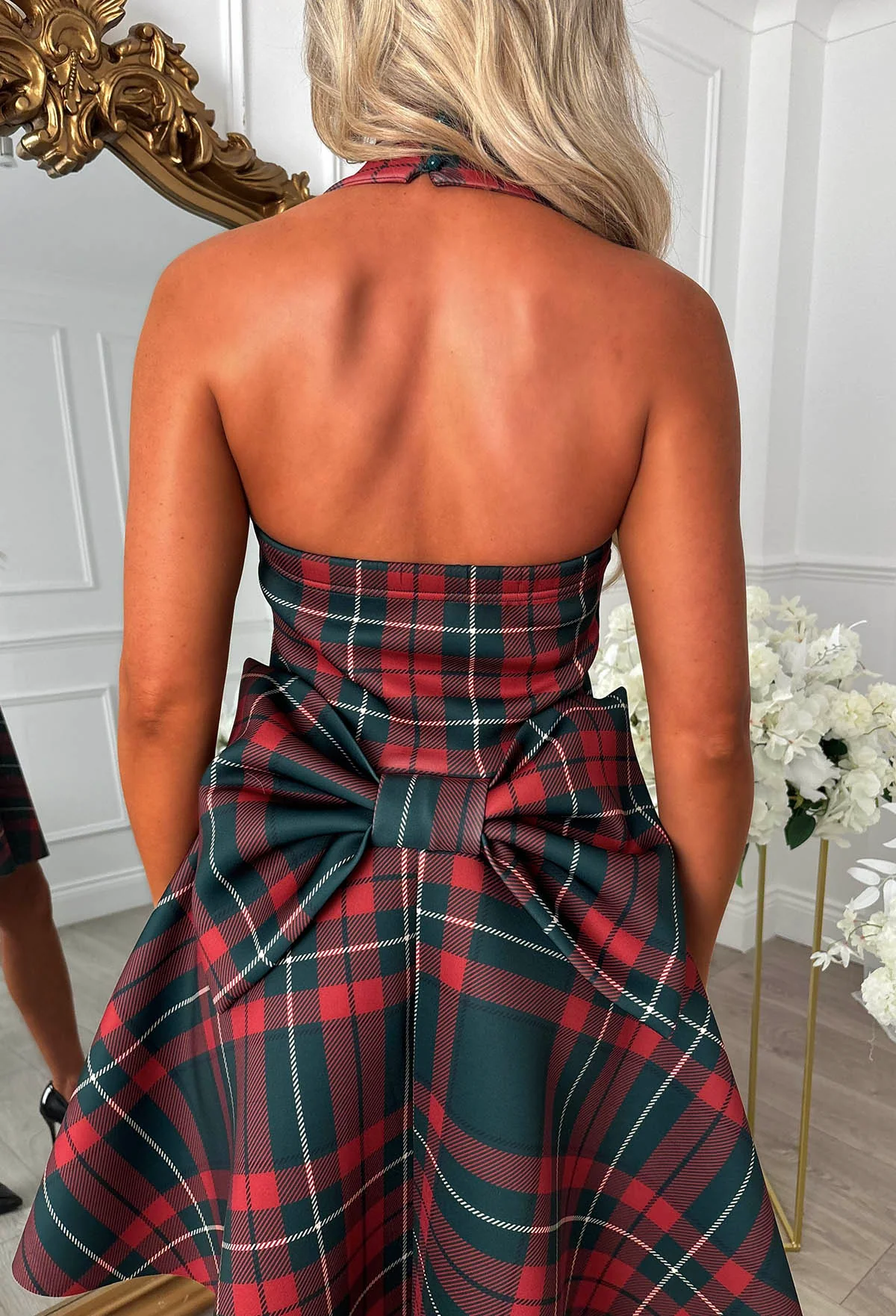 Let It Bow Multi Tartan Bow Back Mini Dress - Image 5