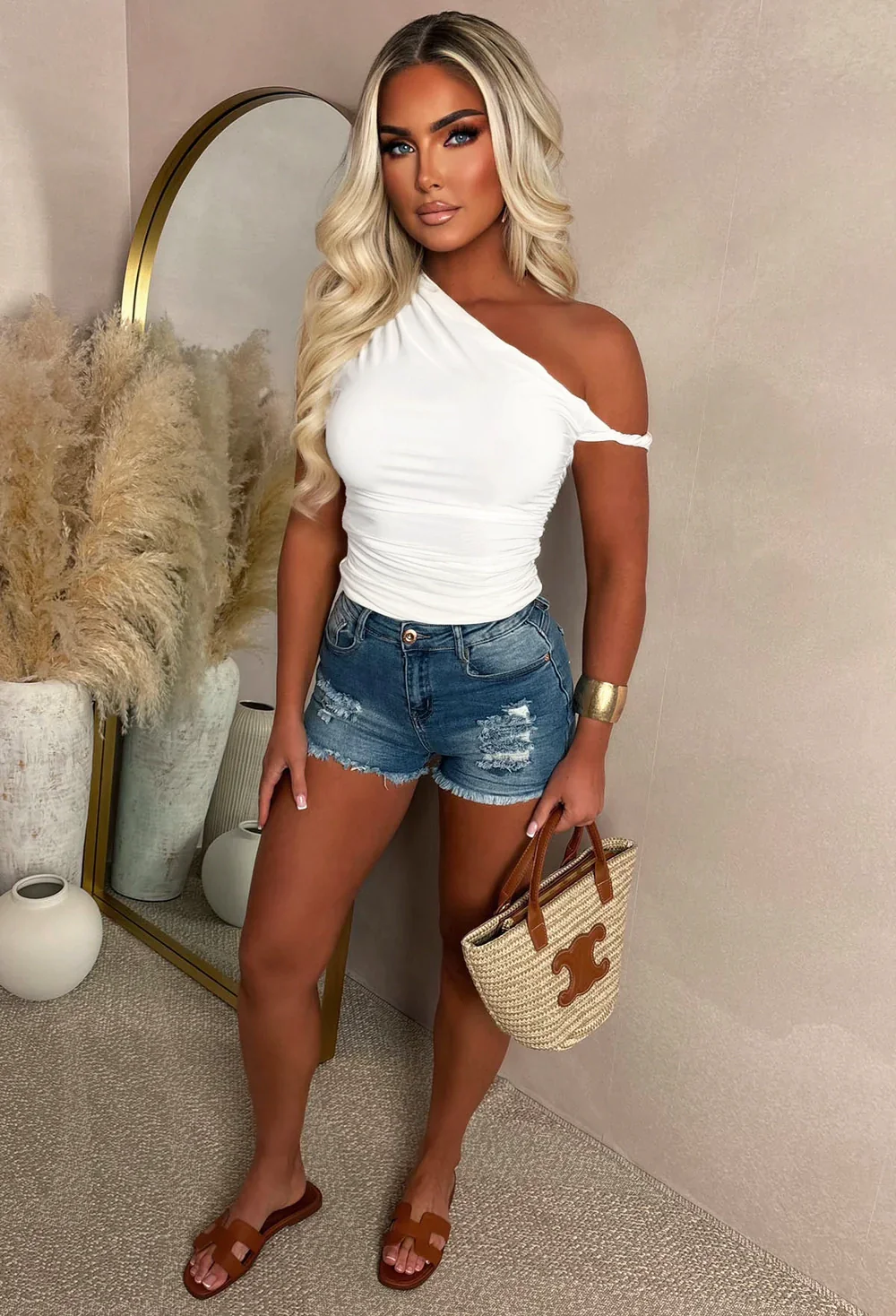 Let Me Go White One Shoulder Twist Stretch Top - Image 3