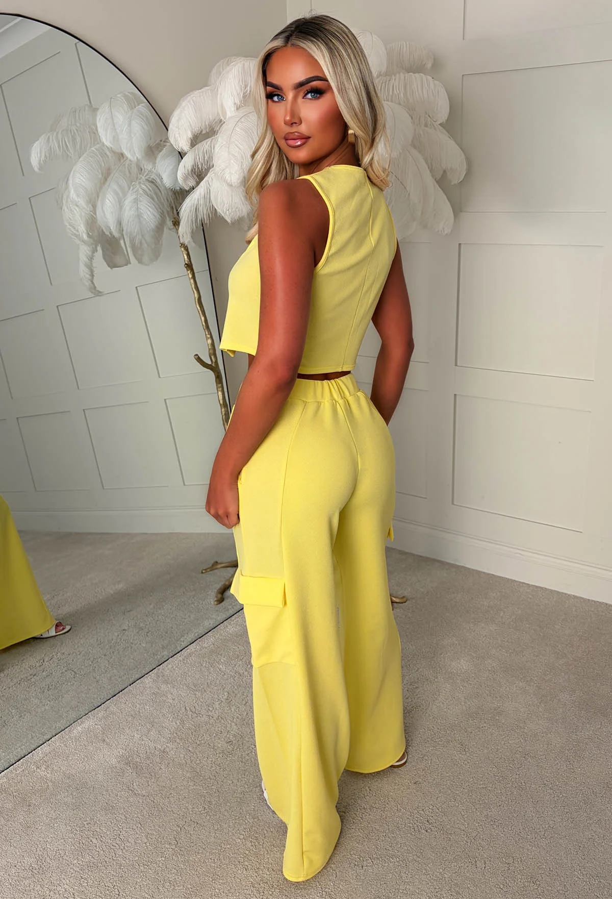 Lined Up For More Lemon Waistcoat & Cargo Trouser Co-Ord Set - Image 2