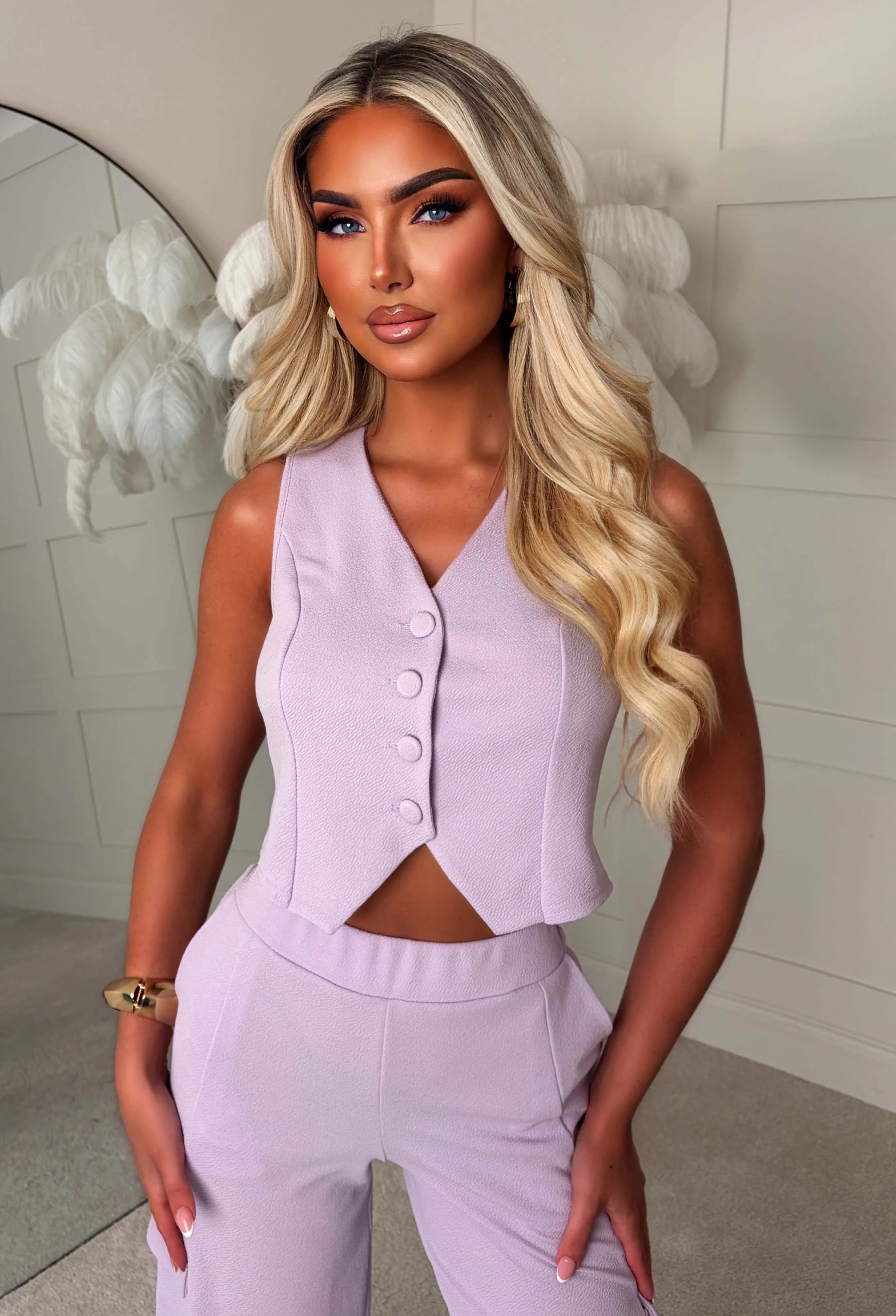 Lined Up For More Lilac Waistcoat & Cargo Trouser Co-Ord Set - Image 4