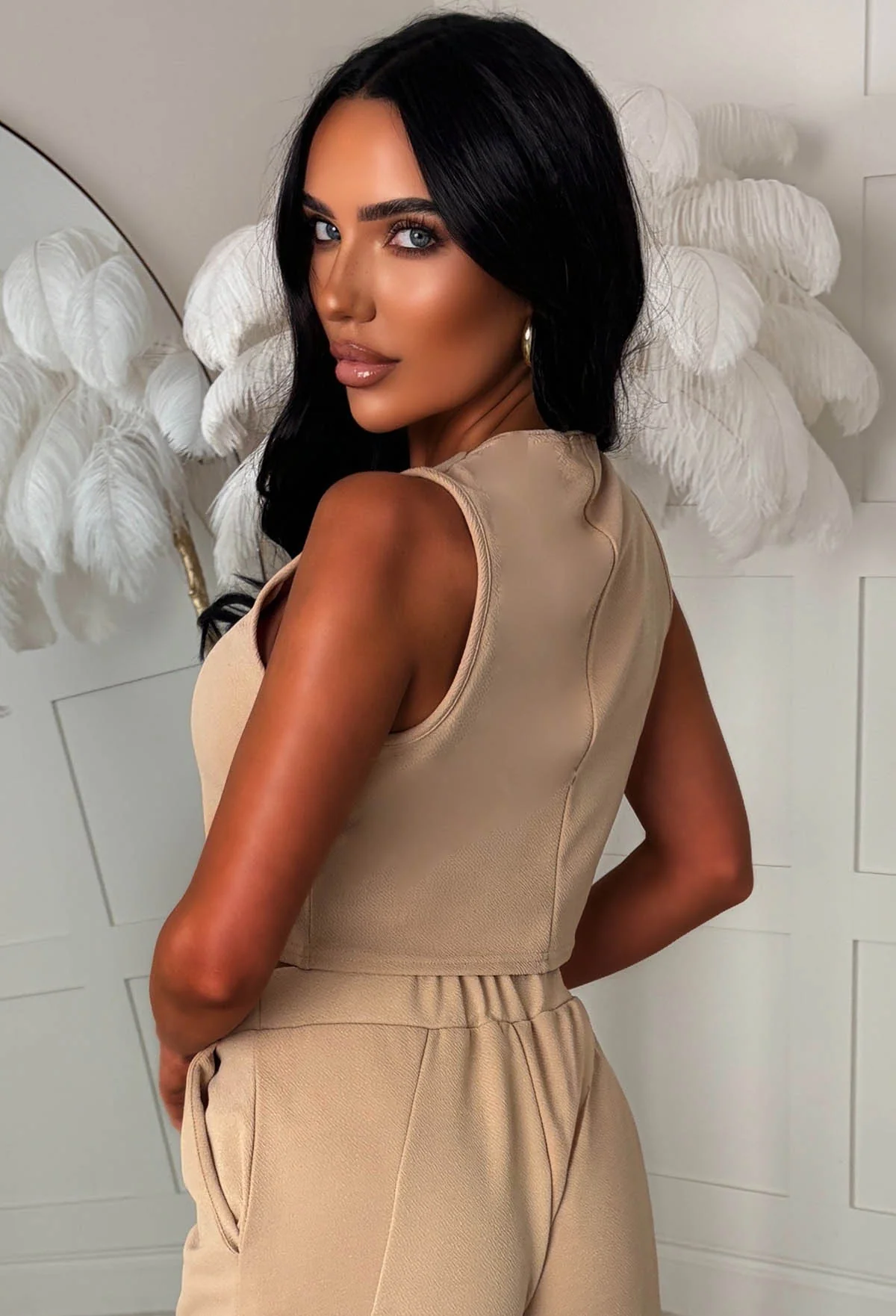 Lined Up For More Nude Waistcoat & Cargo Trouser Co-ord Set - Image 5