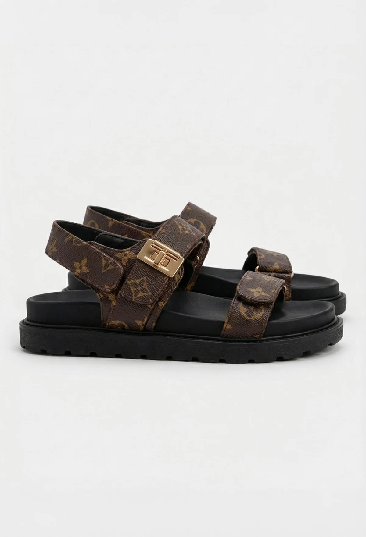 Logo Loco Brown Printed Ankle Strap Sliders - Image 3