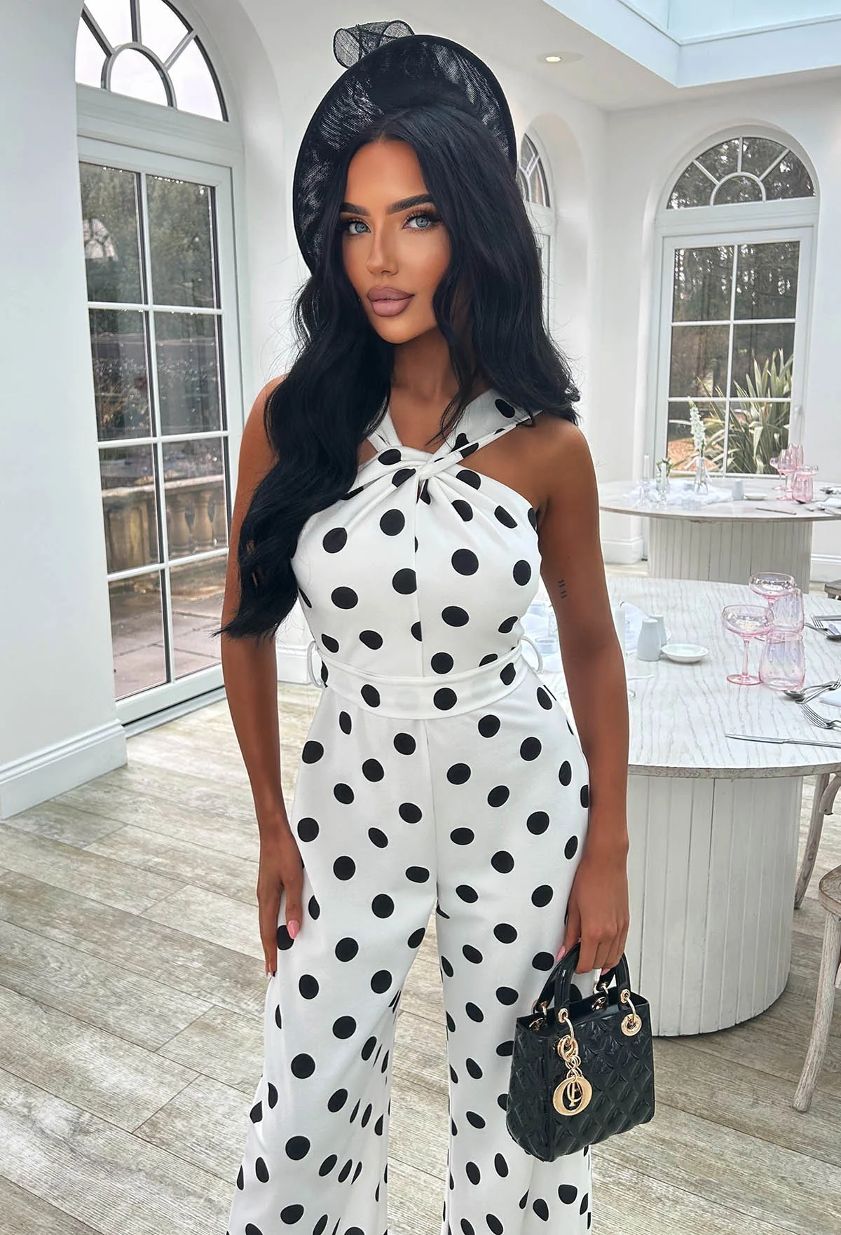 Look Like A Lady White Twist Neck Polka Dot Jumpsuit - Image 2