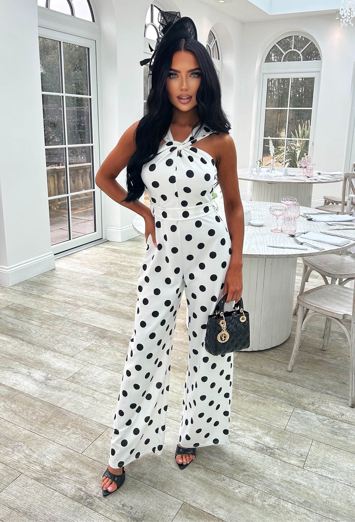 Look Like A Lady White Twist Neck Polka Dot Jumpsuit - Image 3
