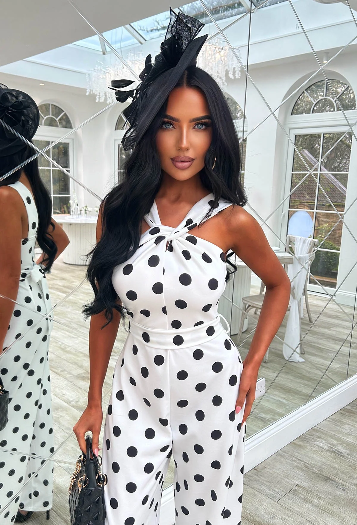 Look Like A Lady White Twist Neck Polka Dot Jumpsuit - Image 4