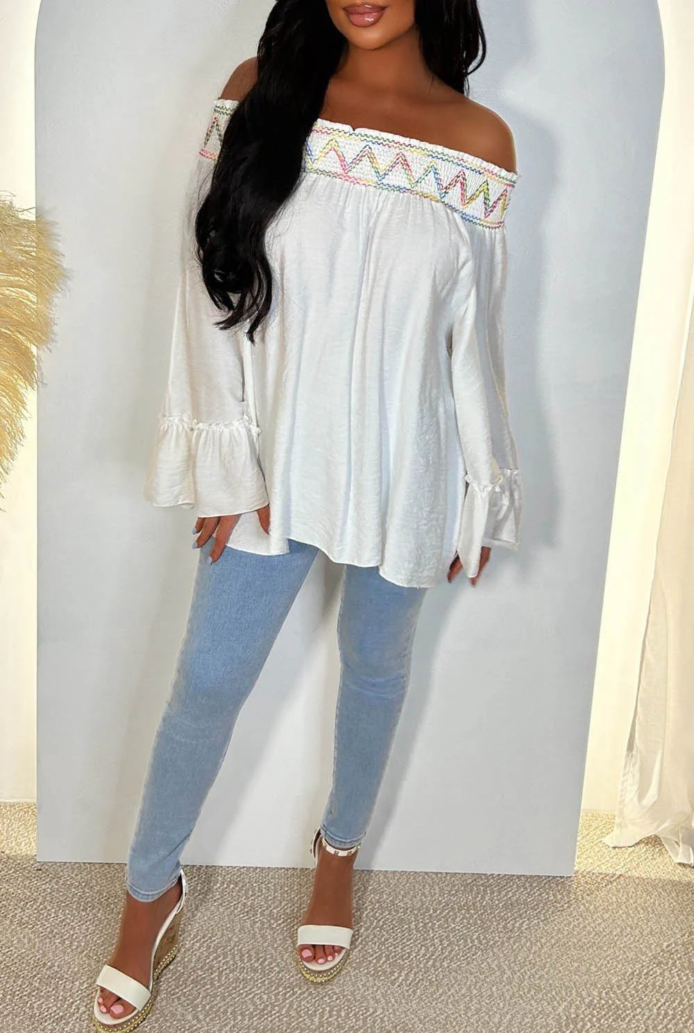 Looking For Love White Zig Zag Print Bardot Top - Image 3