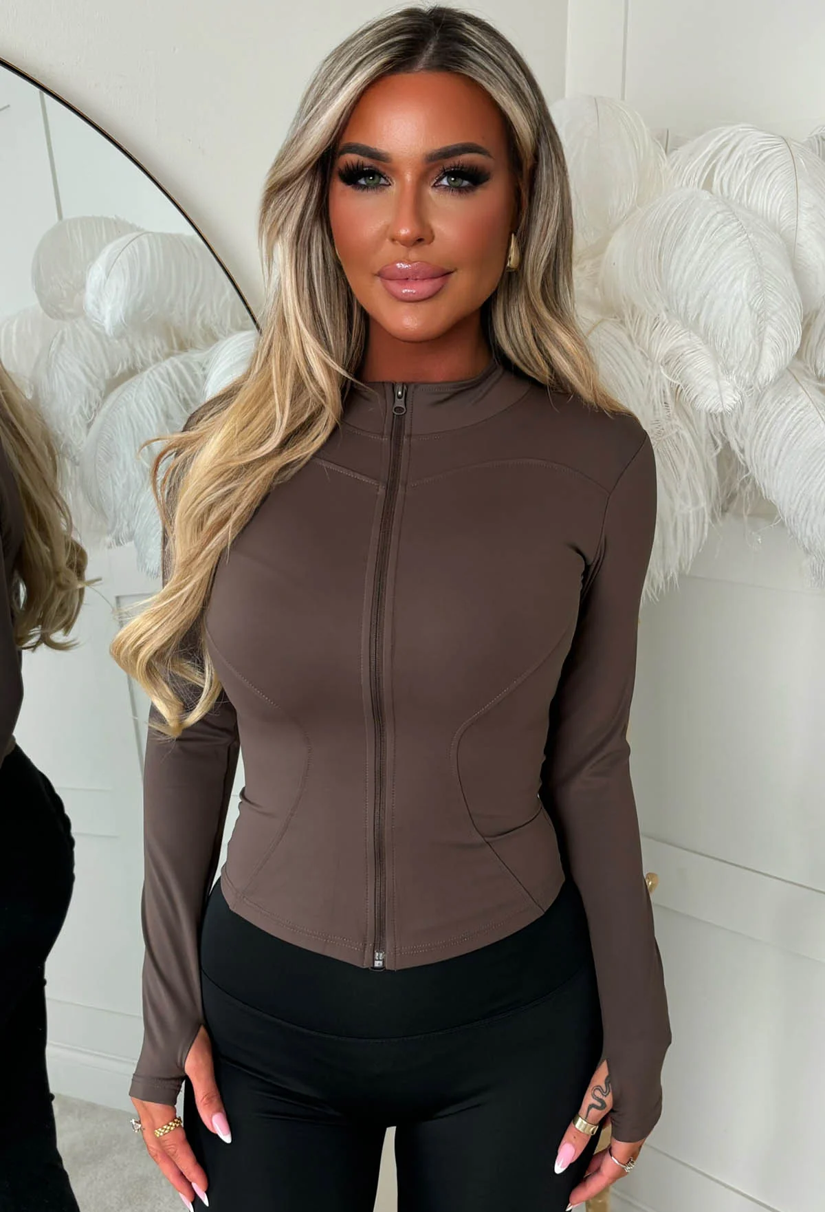 Lounge Line Chocolate Brown Zip Up Leisurewear Jacket - Image 2