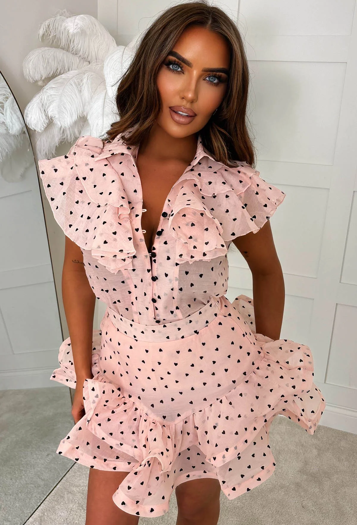 Love Always Light Pink Love Heart Blouse & Skirt Set - Image 3