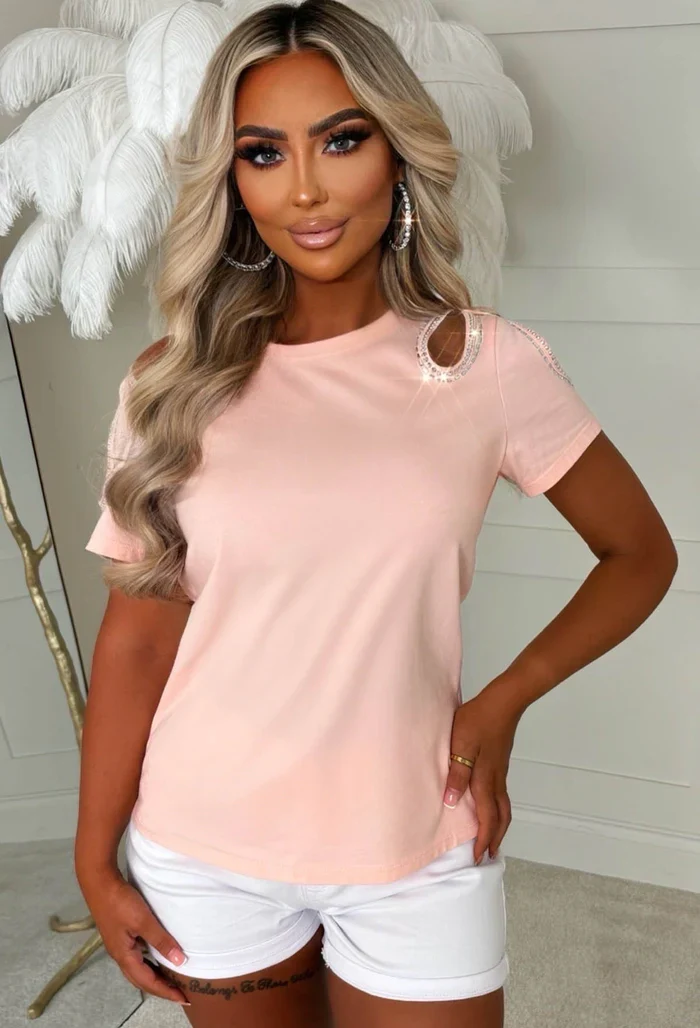 Love And Light Pink Cut Out Embellished T-shirt - Image 3