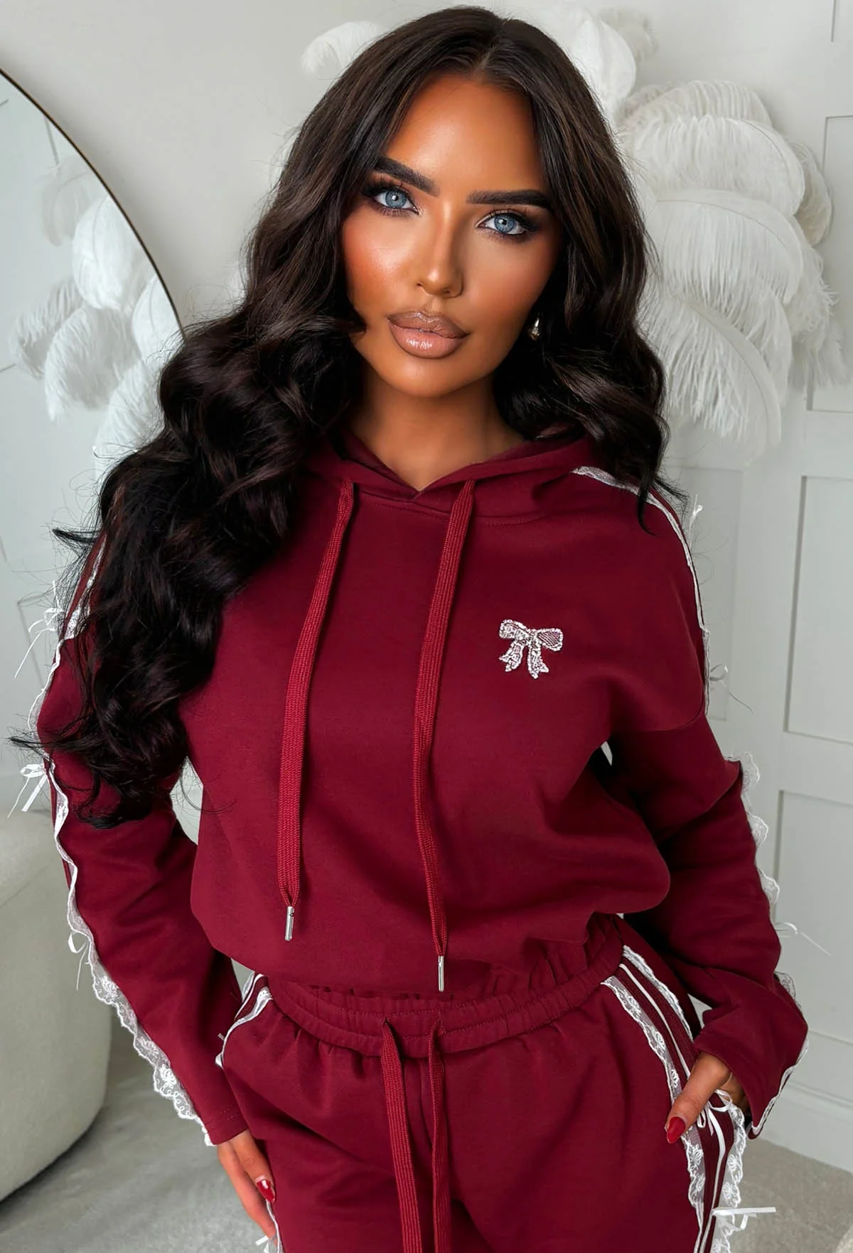 Love Me Knot Burgundy Lace Bow Lounge Co-ord Set - Image 3