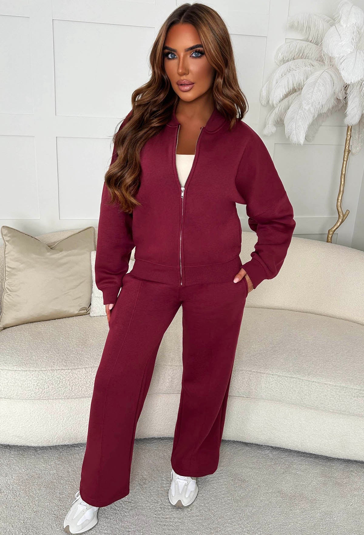 Love On Replay Burgundy Jacket And Jogger Loungewear Set - Image 2
