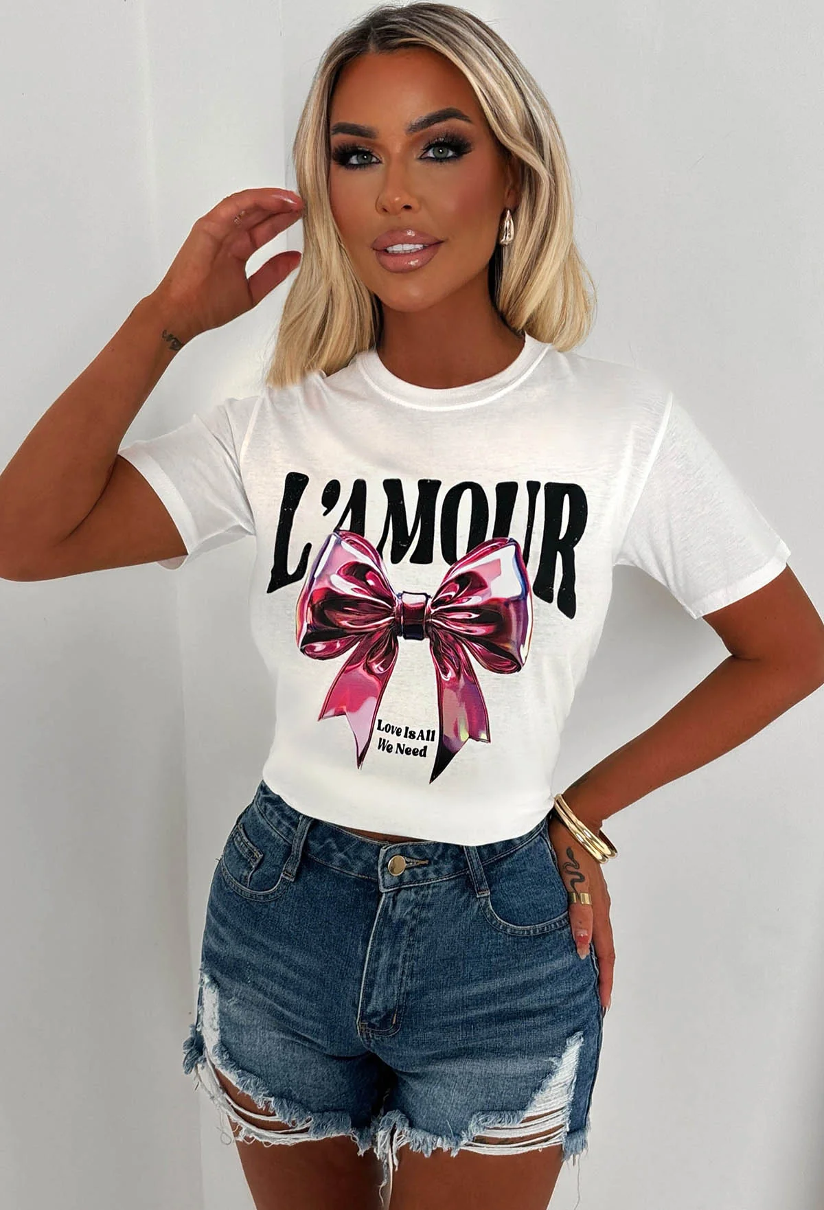 Love You More White L'amour Bow T-Shirt