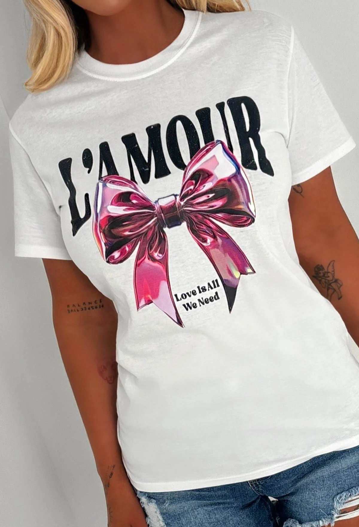 Love You More White L'amour Bow T-Shirt - Image 3