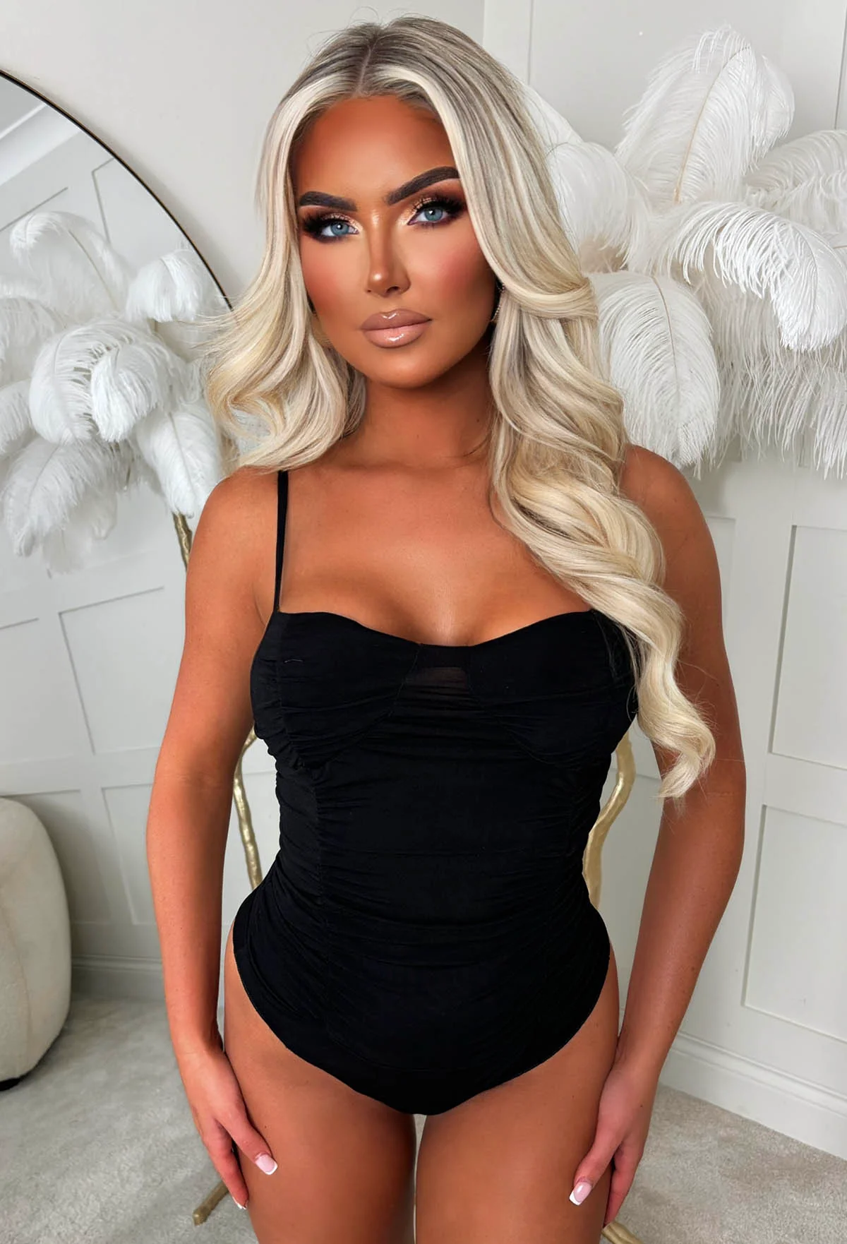 Lover Gal Black Ruched Bodysuit - Image 2