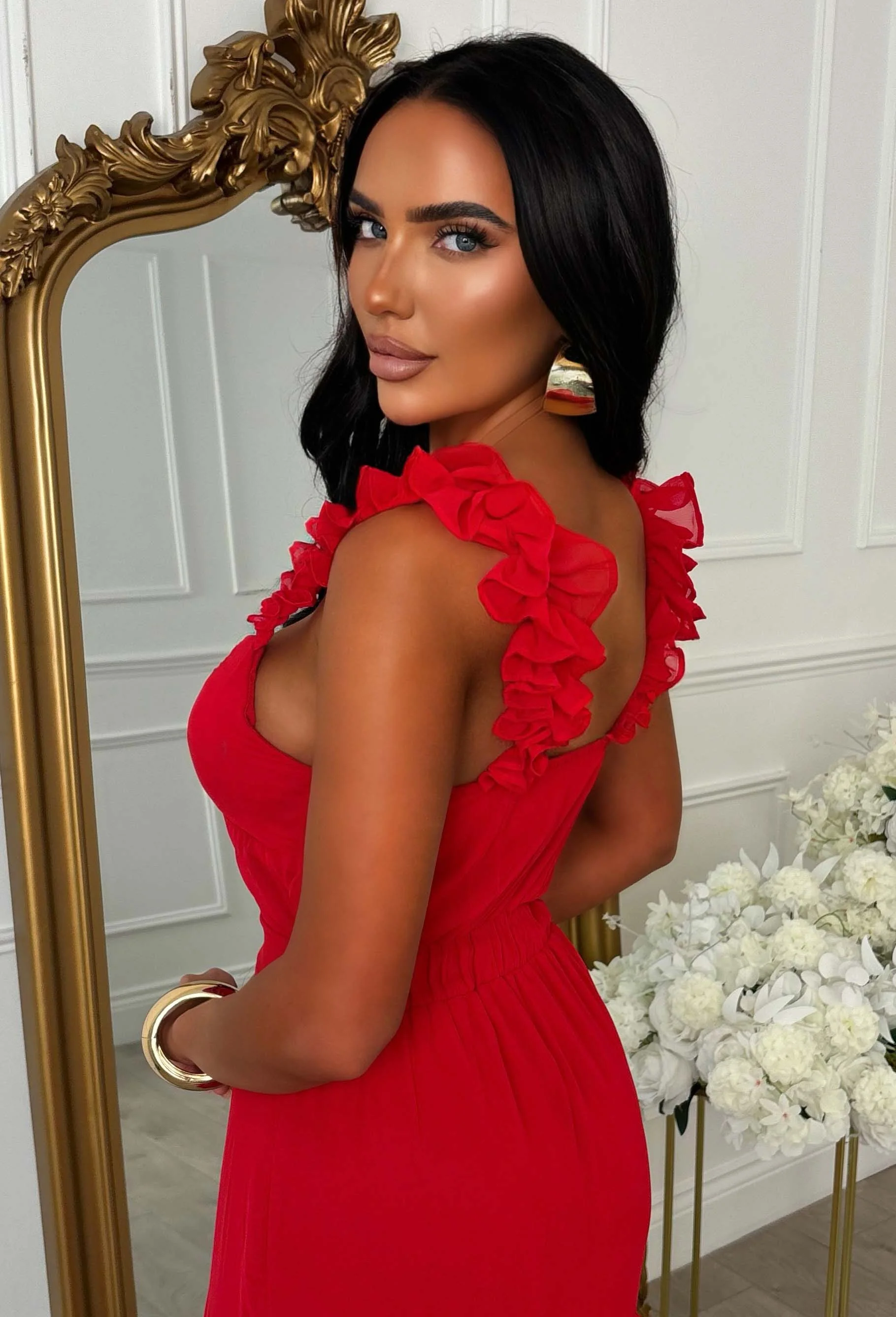 Lush And Lavish Red Pretty Ruffle Maxi Dress - Image 5