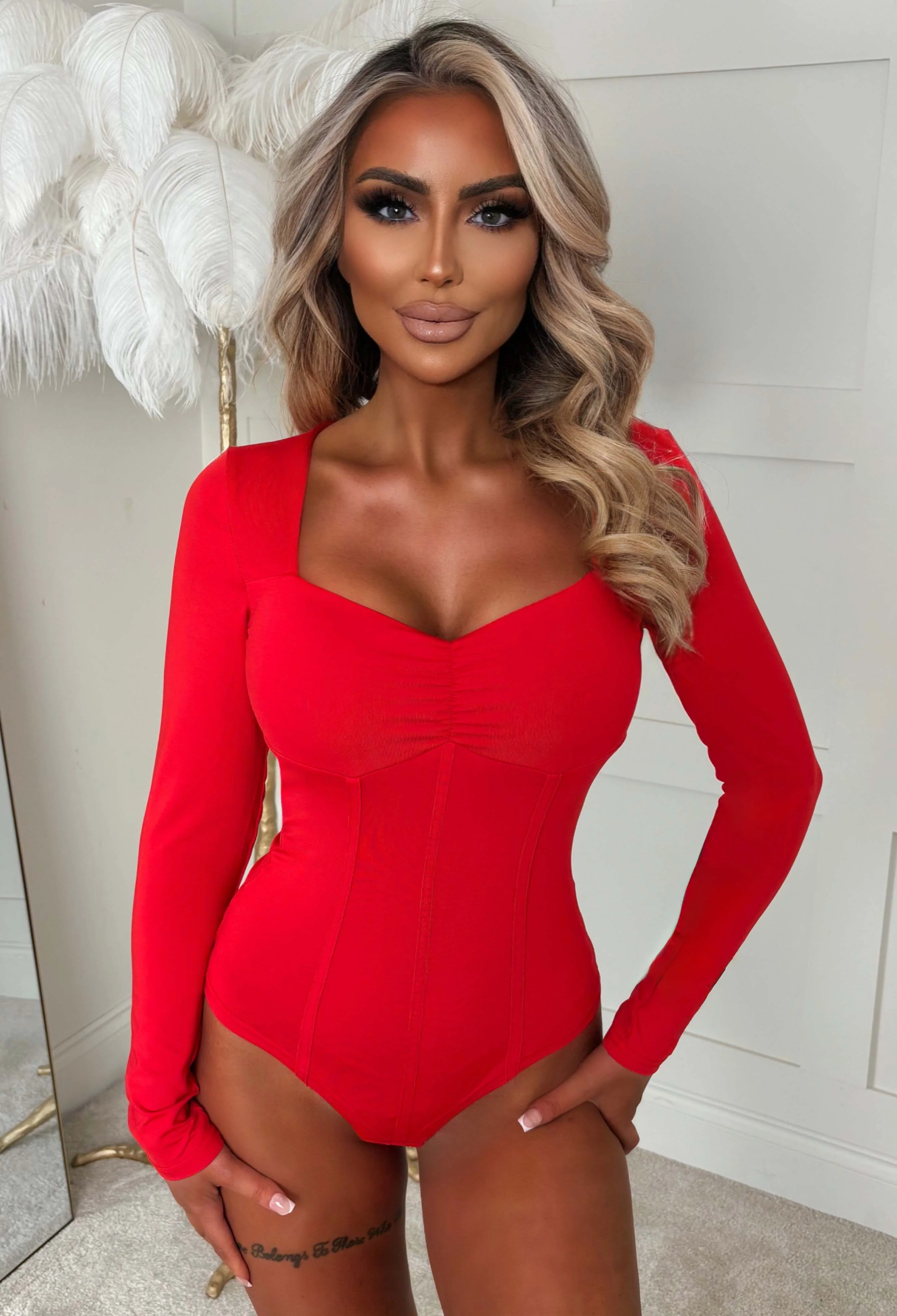 Luxe Armour Red Sweetheart Corset Style Bodysuit - Image 3