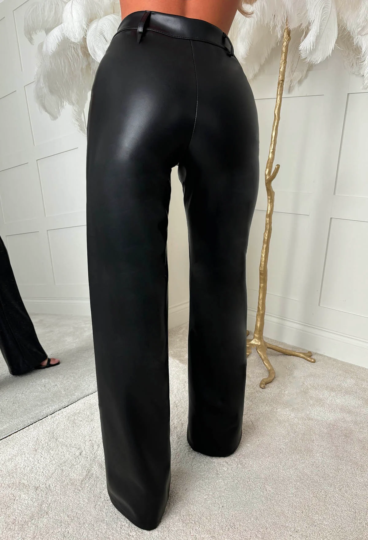 Luxe Destiny Black Faux Leather Straight Leg Trousers - Image 3