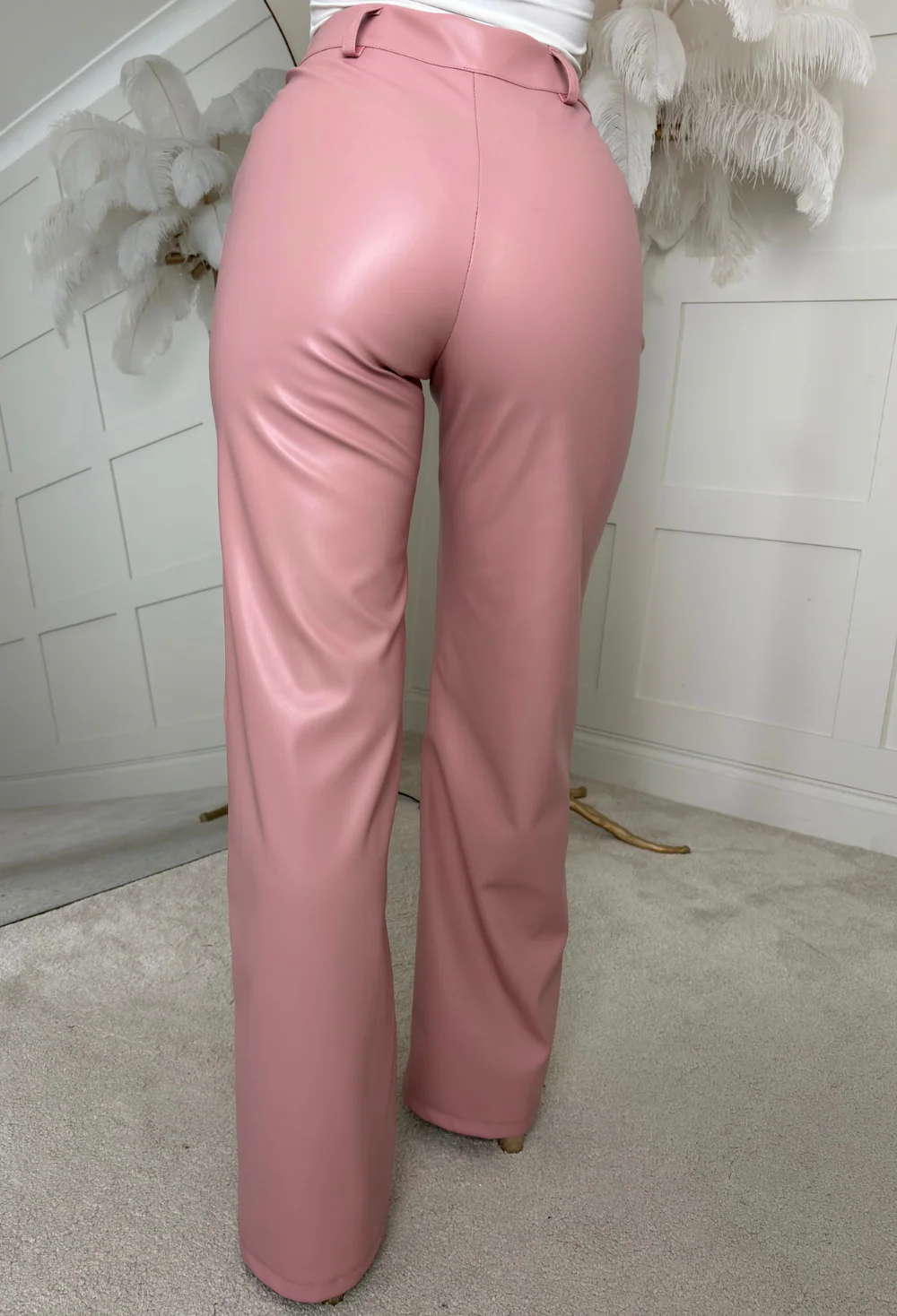 Luxe Destiny Light Pink Faux Leather Straight Leg Trousers - Image 5