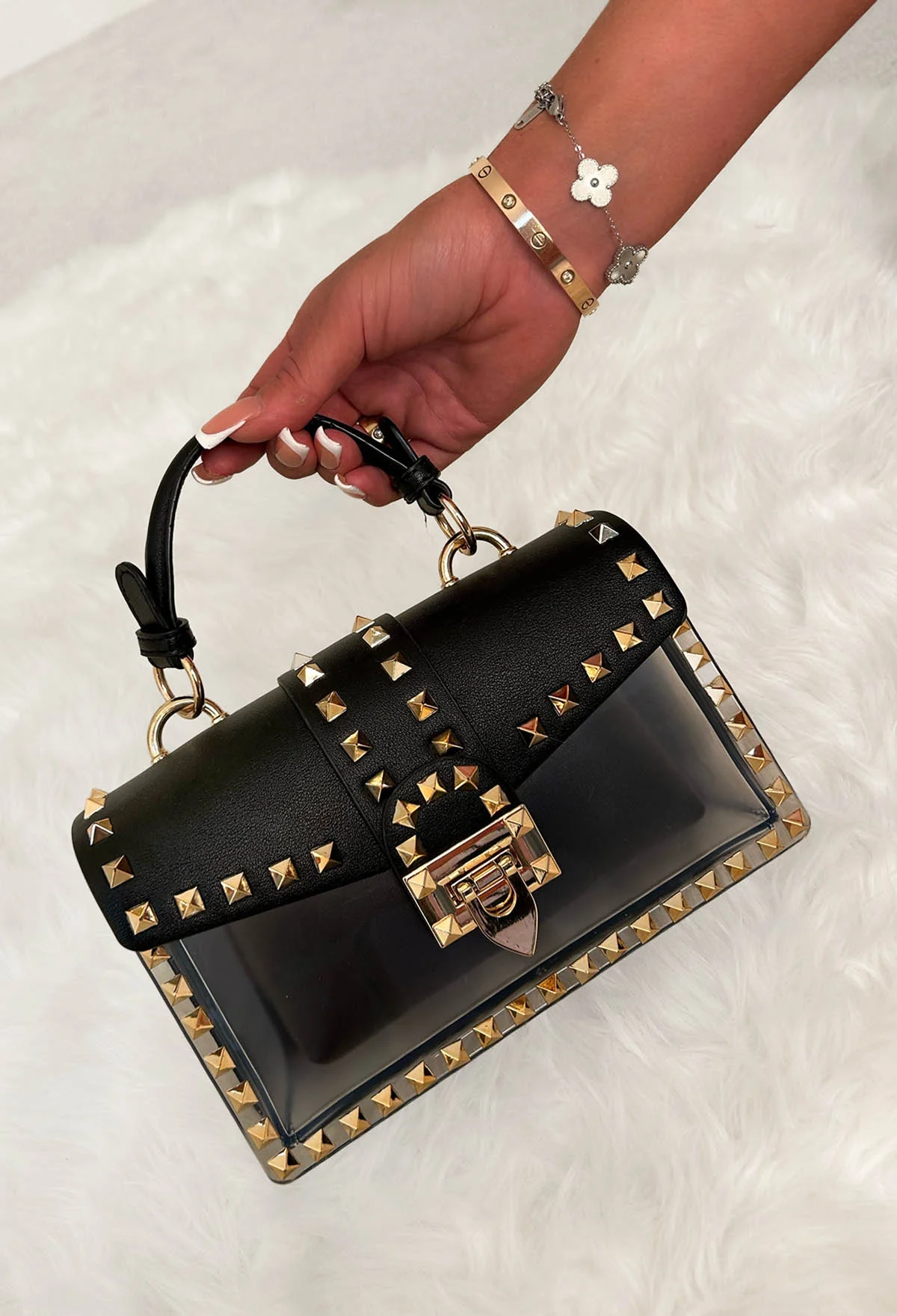 Making A Point Black Faux Leather Stud Detail Bag - Image 3
