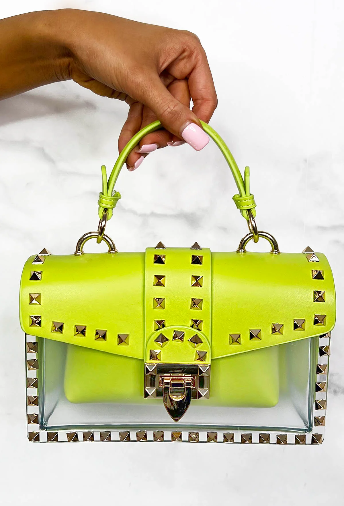 Making A Point Lime Faux Leather Stud Detail Bag