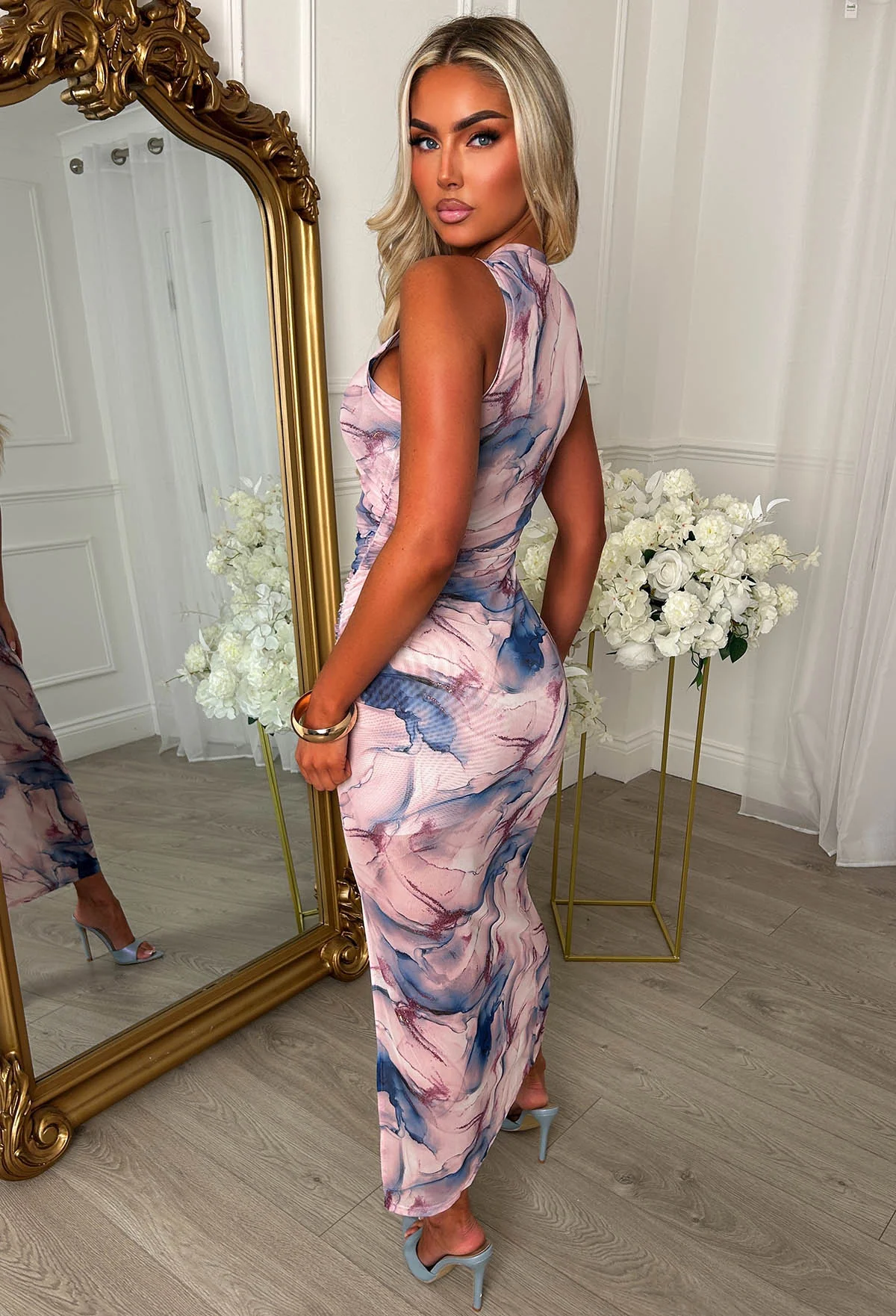Marble Dreams Purple Sleeveless Print Midi Dress - Image 2
